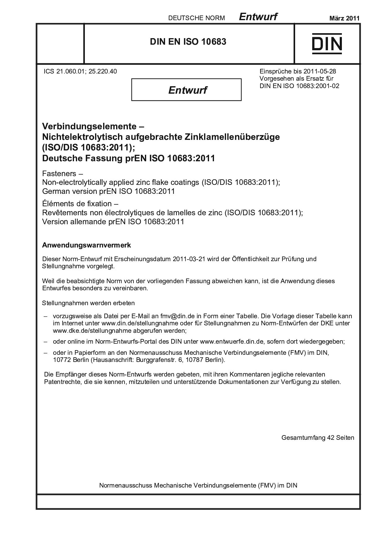 DIN EN ISO 10683 E:2011-03封面图