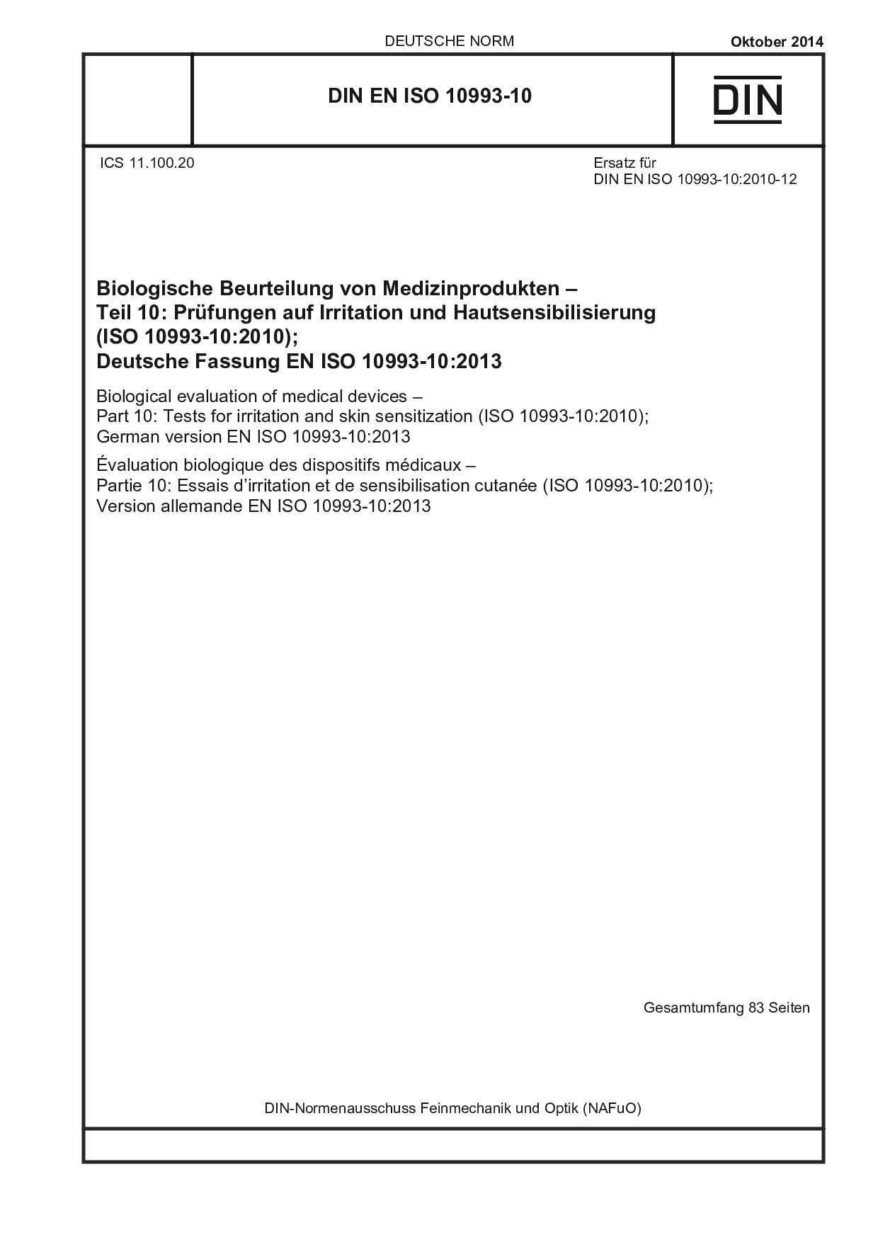 DIN EN ISO 10993-10:2014