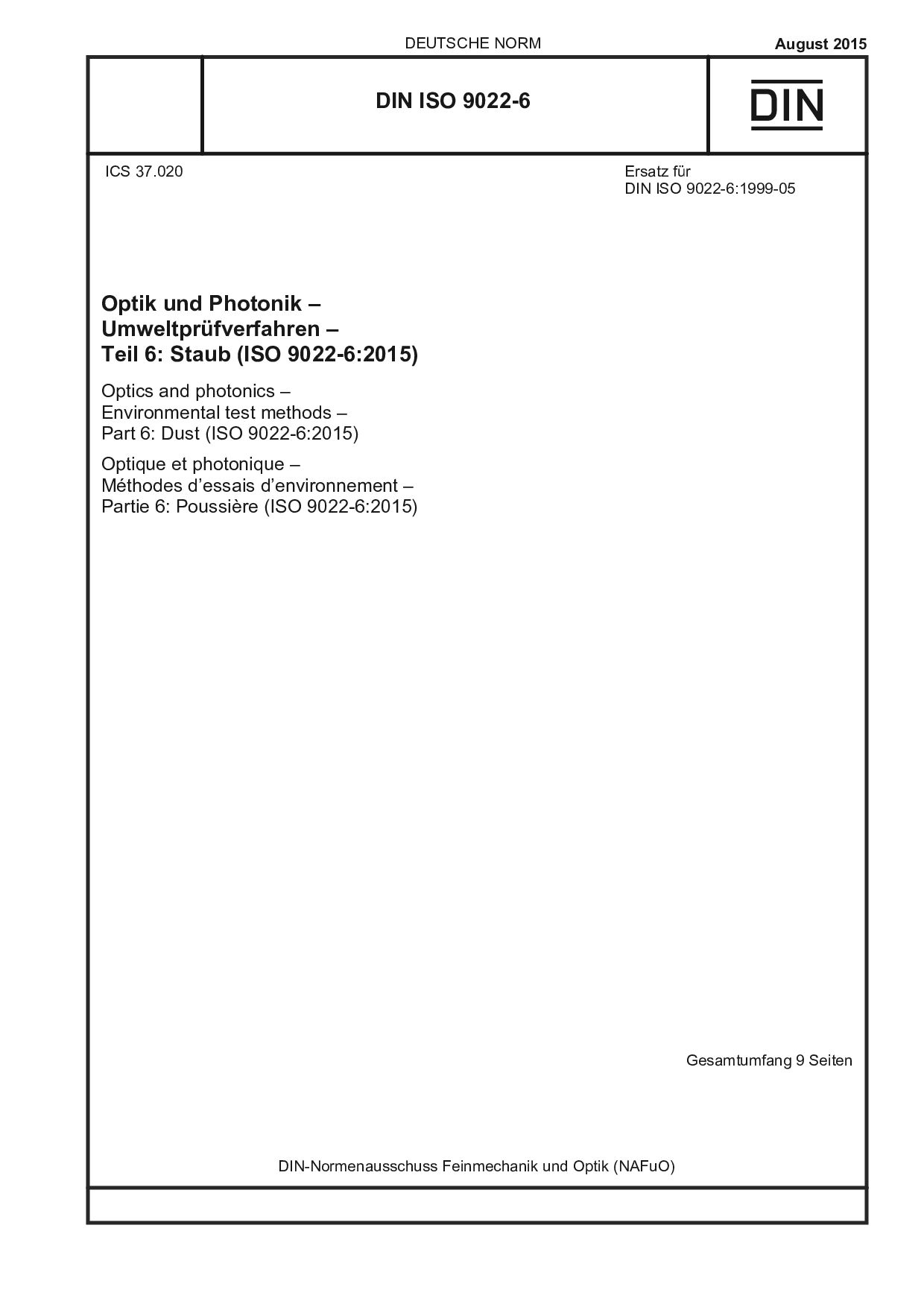 DIN ISO 9022-6:2015封面图