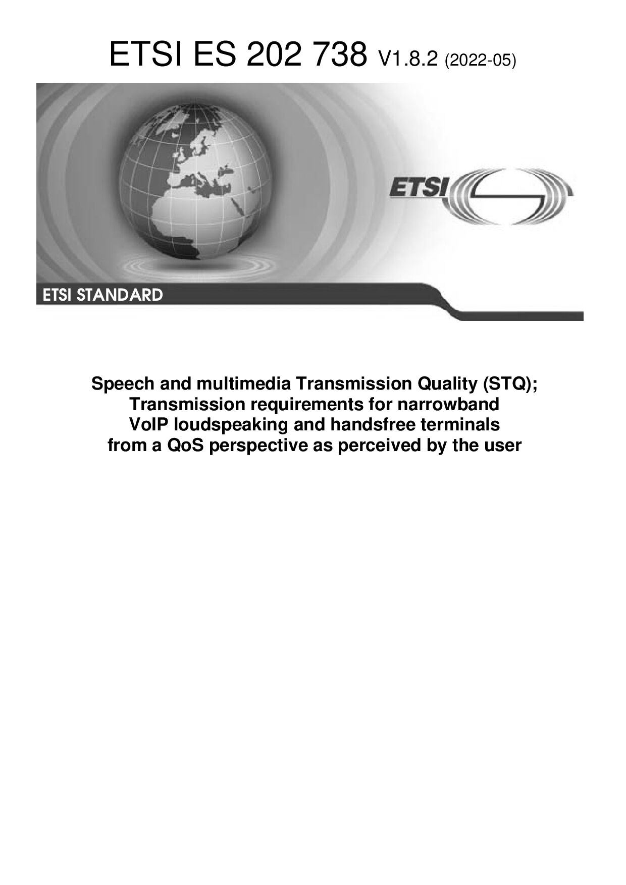 ETSI ES 202 738 V1.8.2(2022-05)封面图