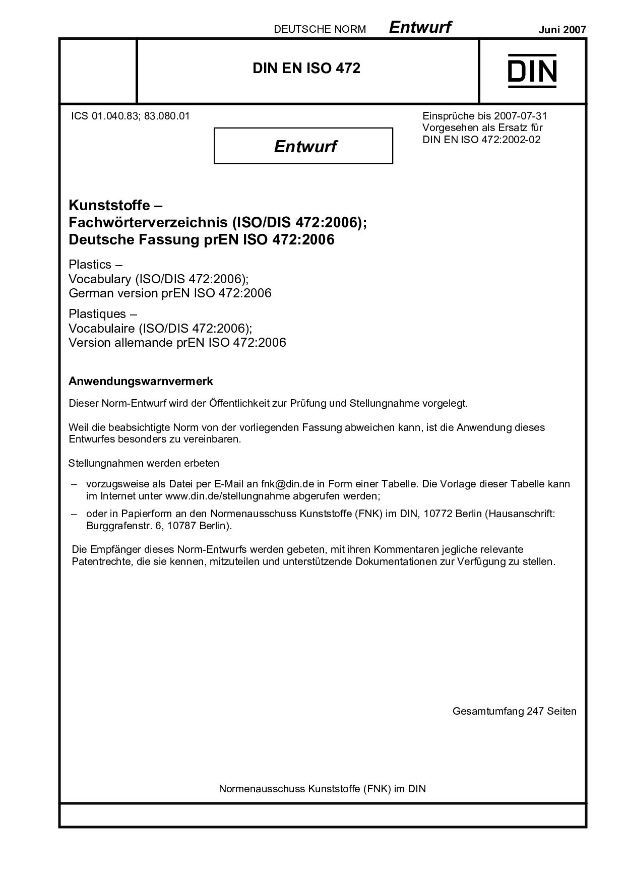 DIN EN ISO 472 E:2007-06封面图