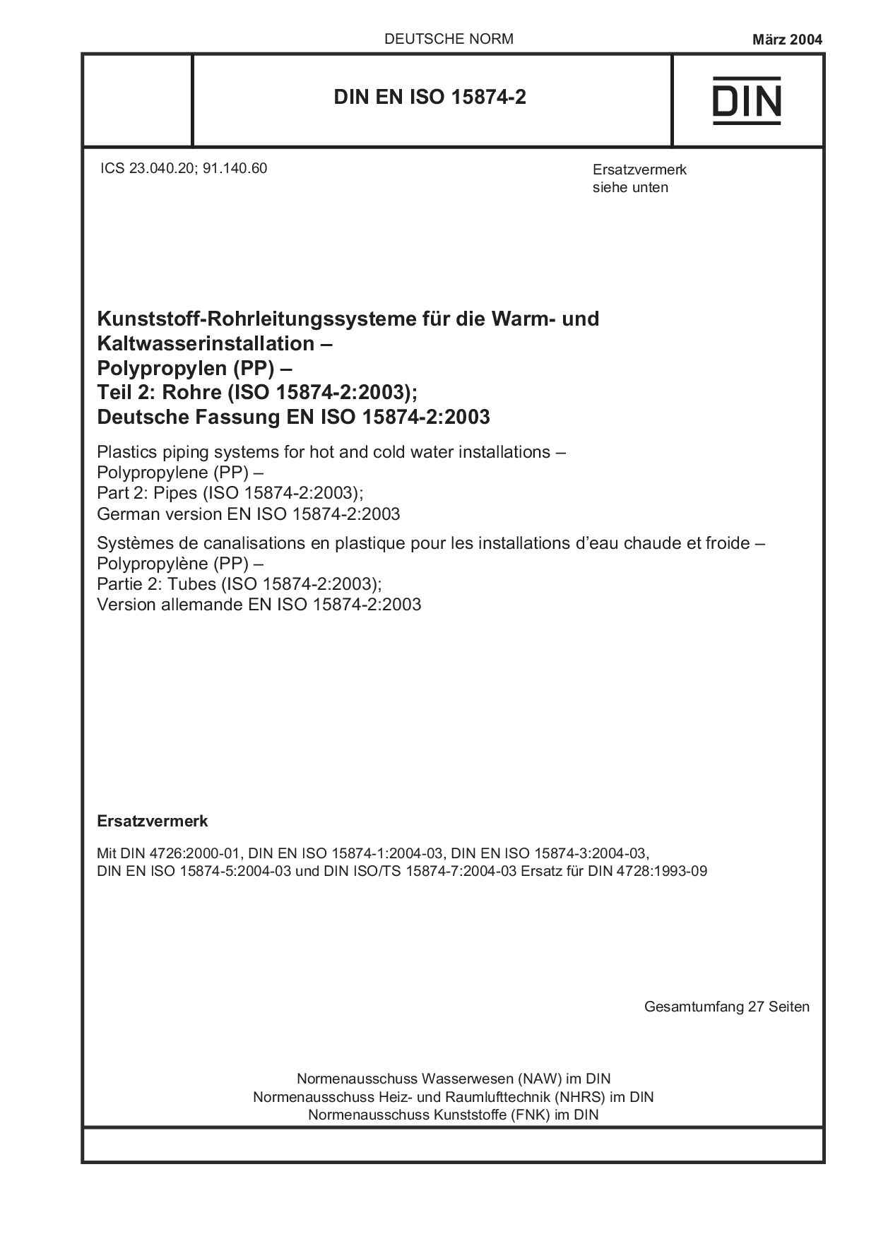 DIN EN ISO 15874-2:2004封面图