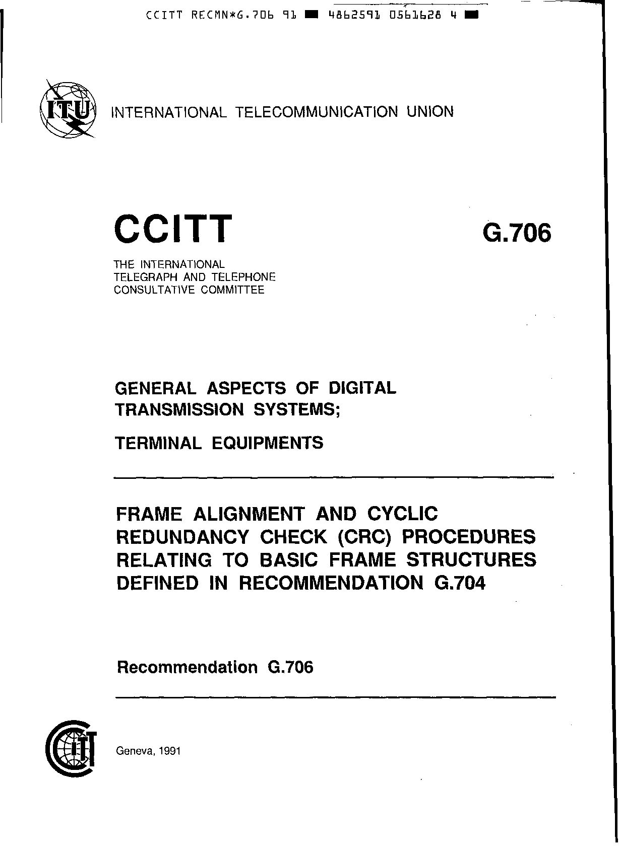 ITU-T G.706-1991封面图
