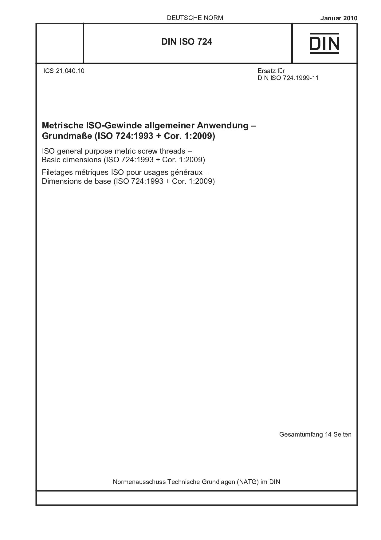 DIN ISO 724:2010-01封面图