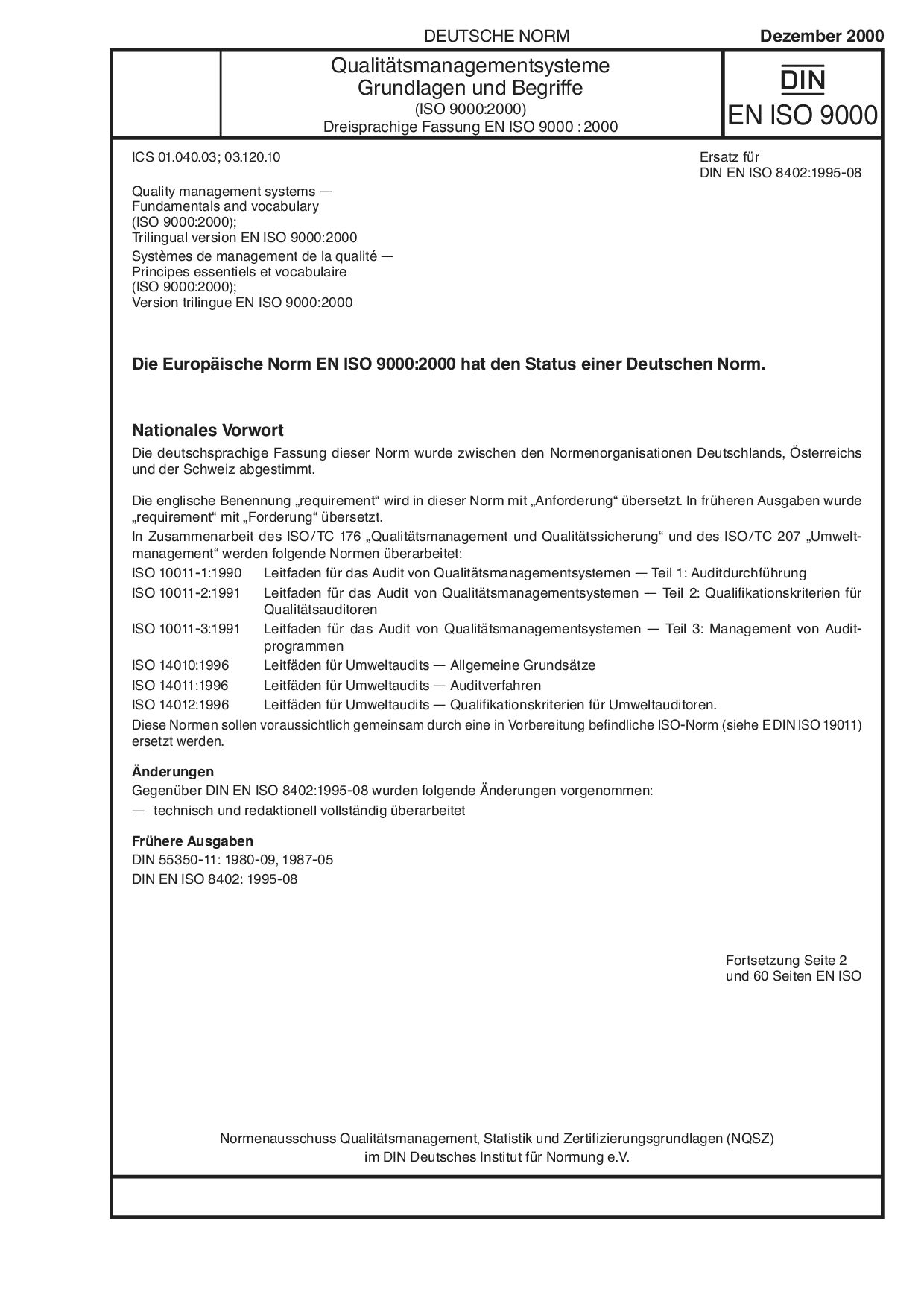 DIN EN ISO 9000:2000封面图