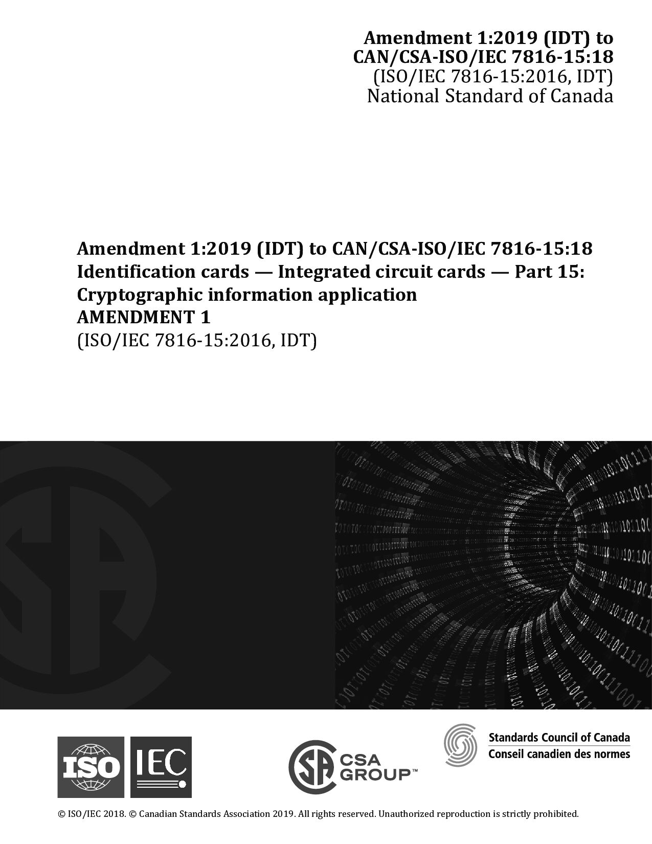 CAN/CSA-ISO/IEC 7816-15-18 AMD 1:2019封面图