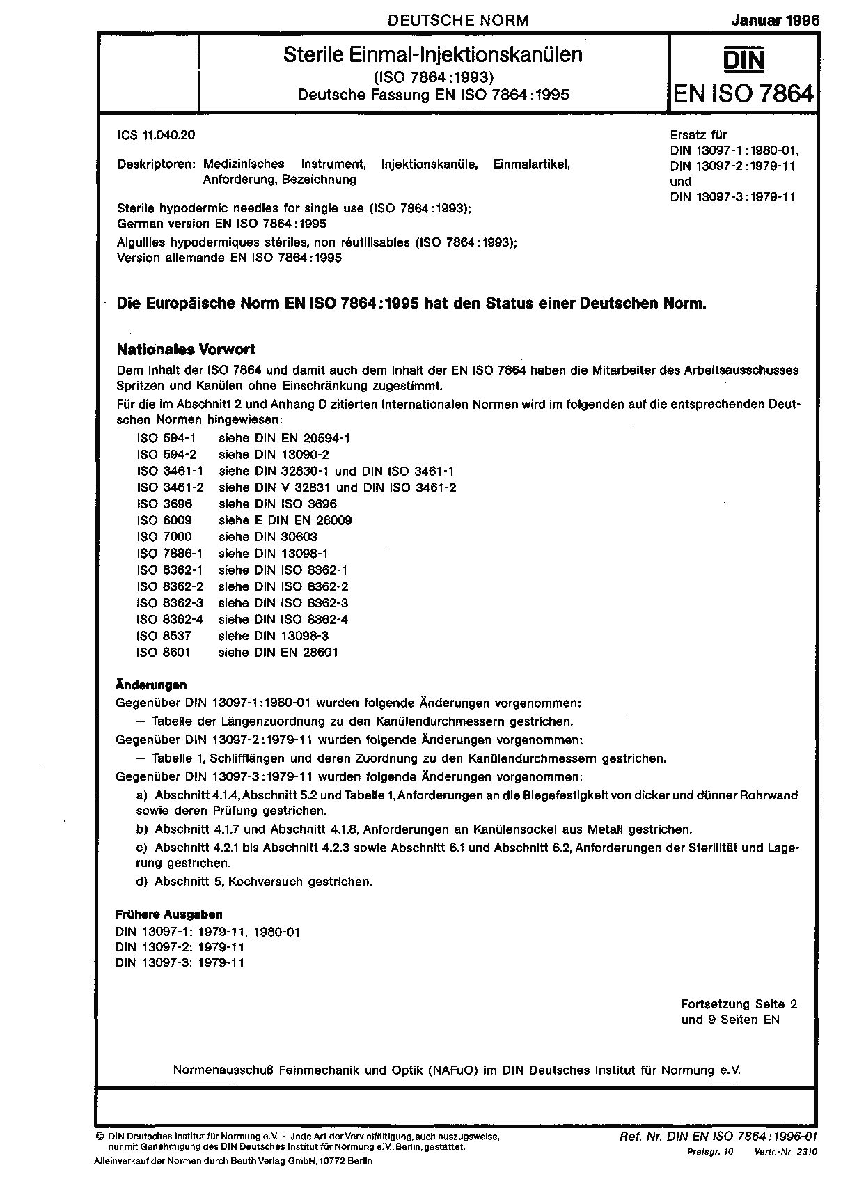 DIN EN ISO 7864:1996封面图