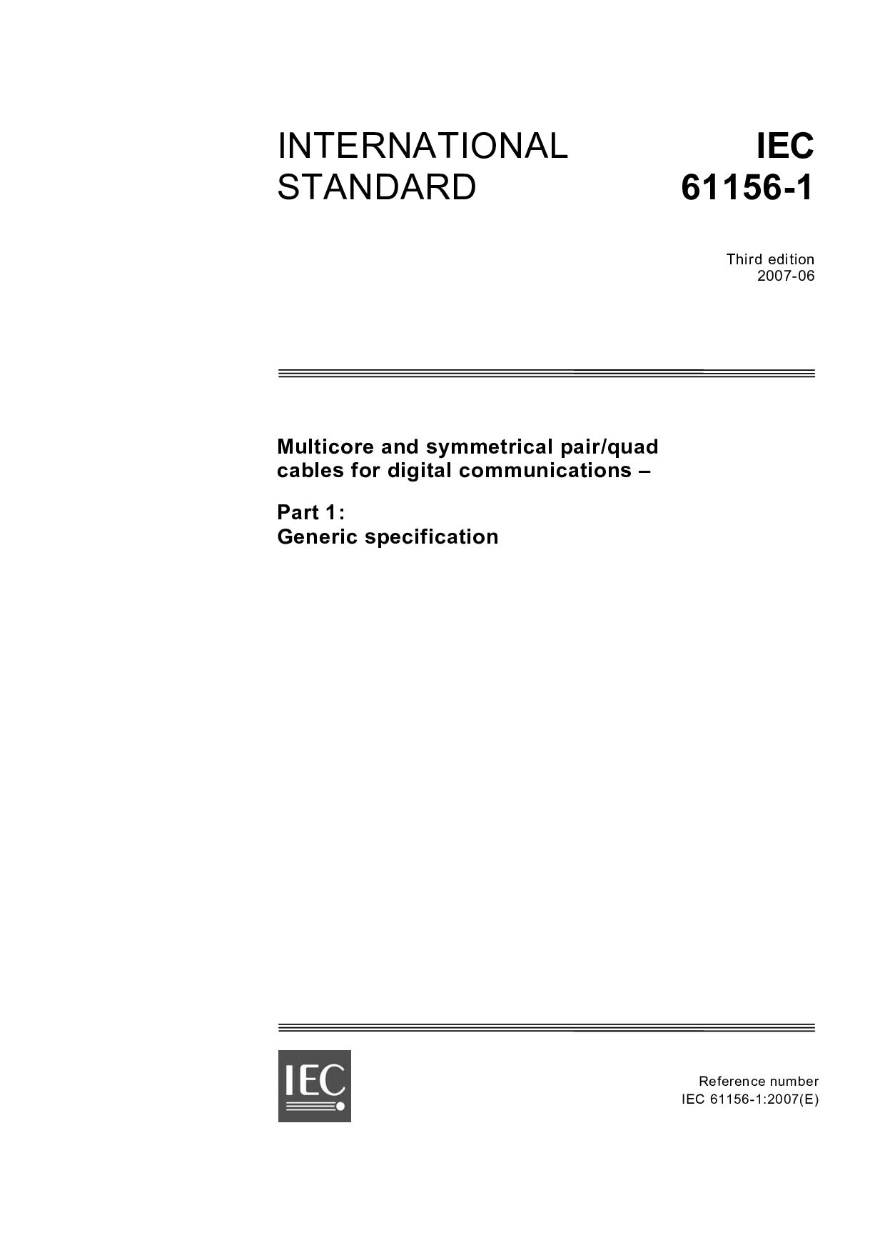 IEC 61156-1:2007封面图