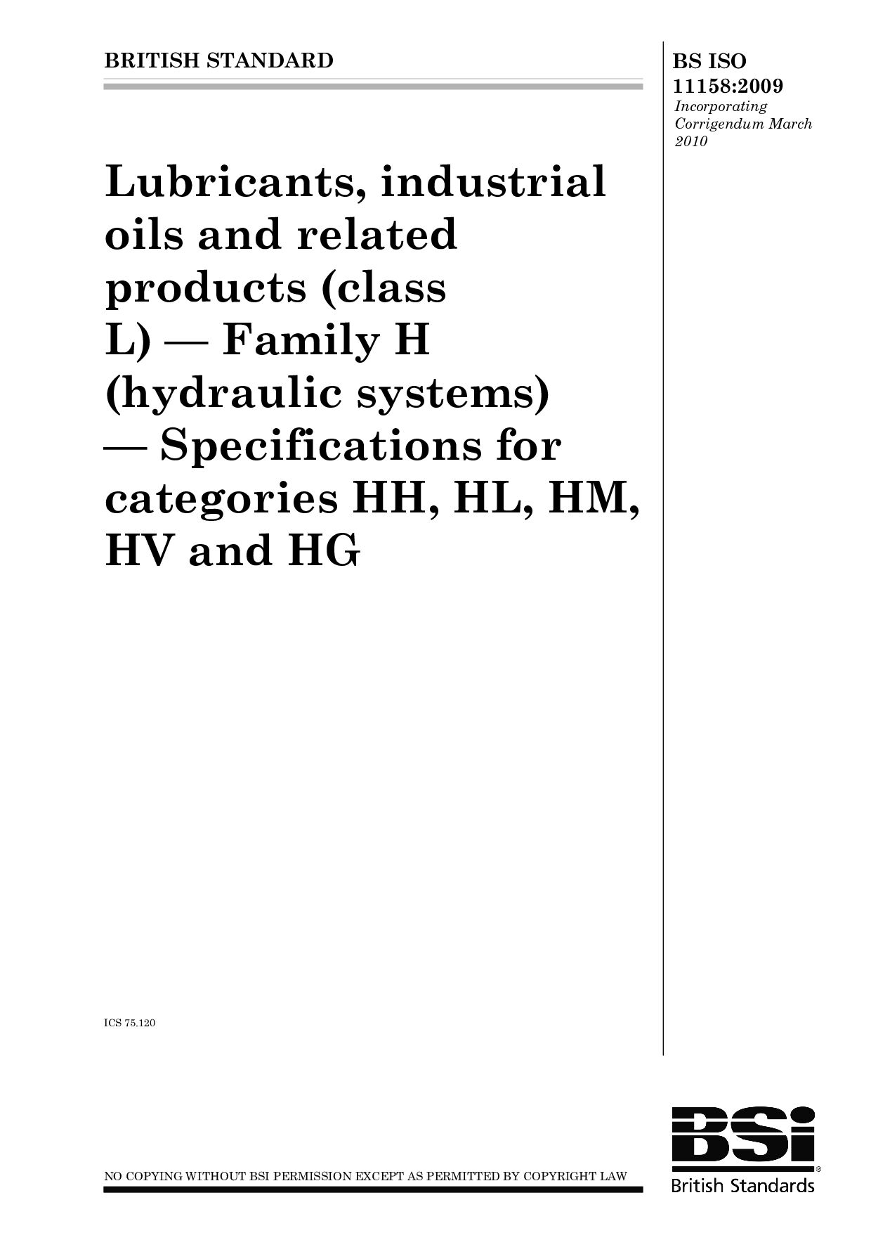 BS ISO 11158:2009(2010)封面图