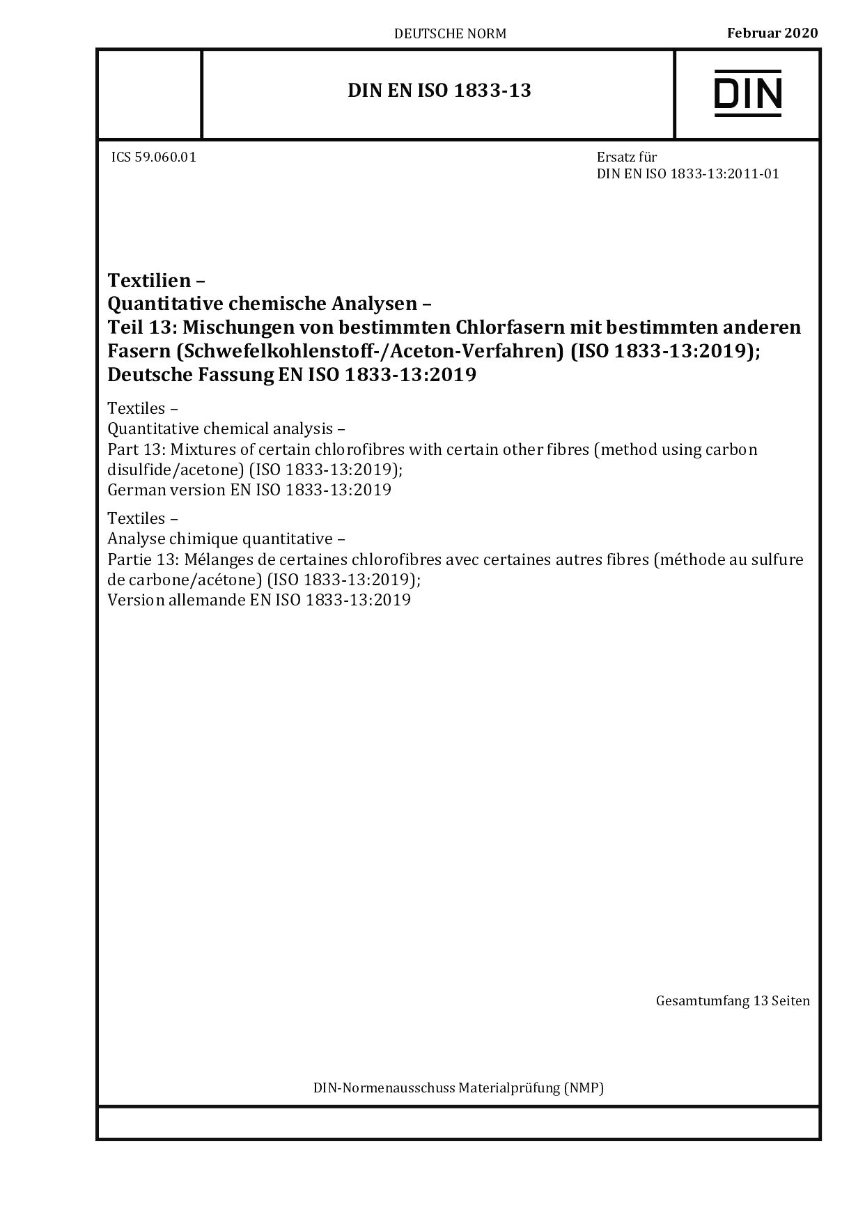 DIN EN ISO 1833-13:2020-02封面图