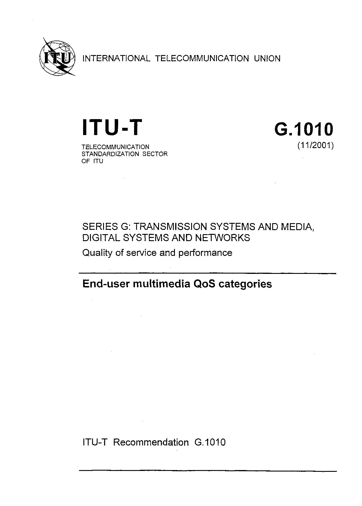 ITU-T G.1010-2001封面图