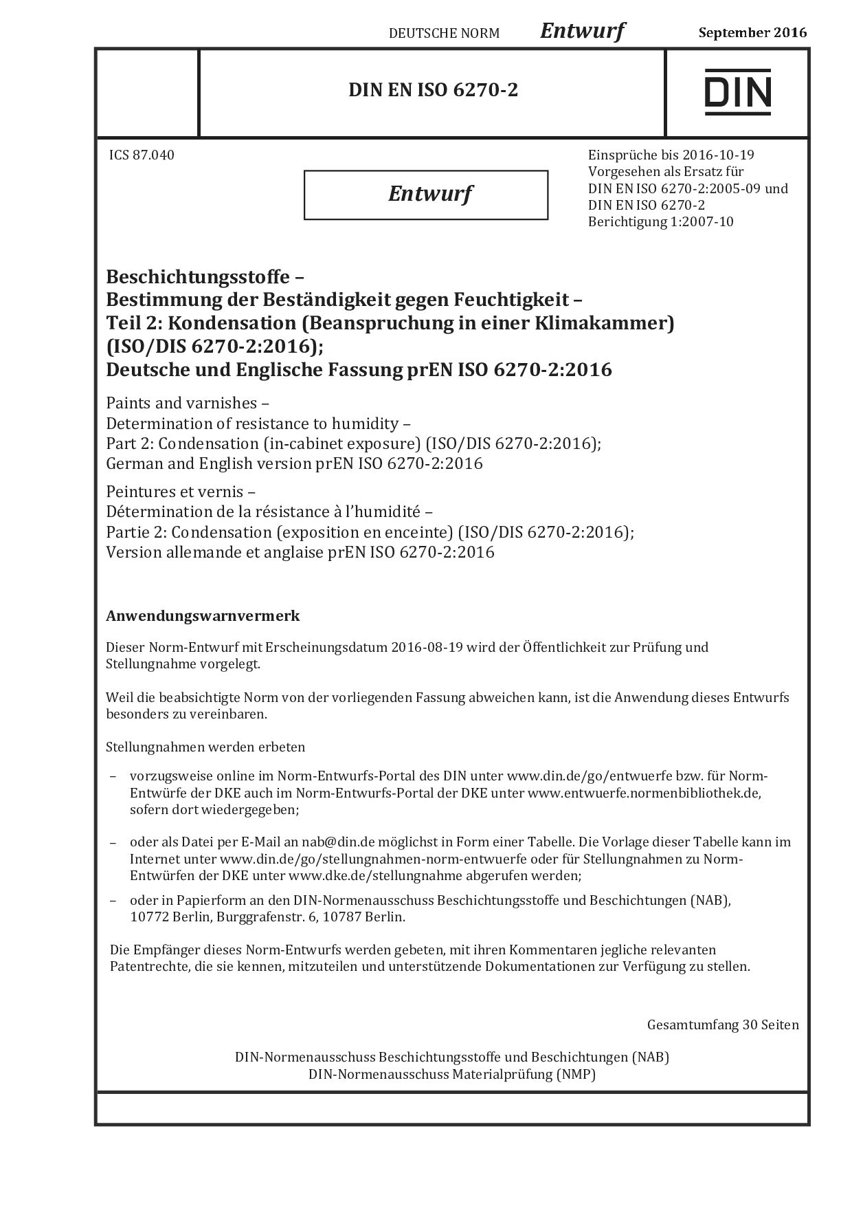 DIN EN ISO 6270-2 E:2016-09封面图