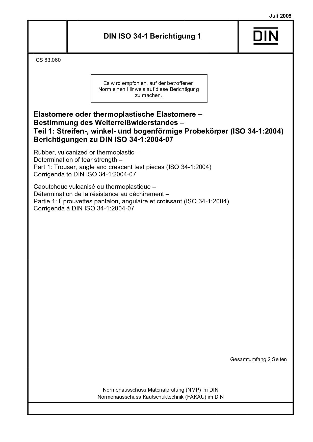 DIN ISO 34-1 Berichtigung 1 2005-7