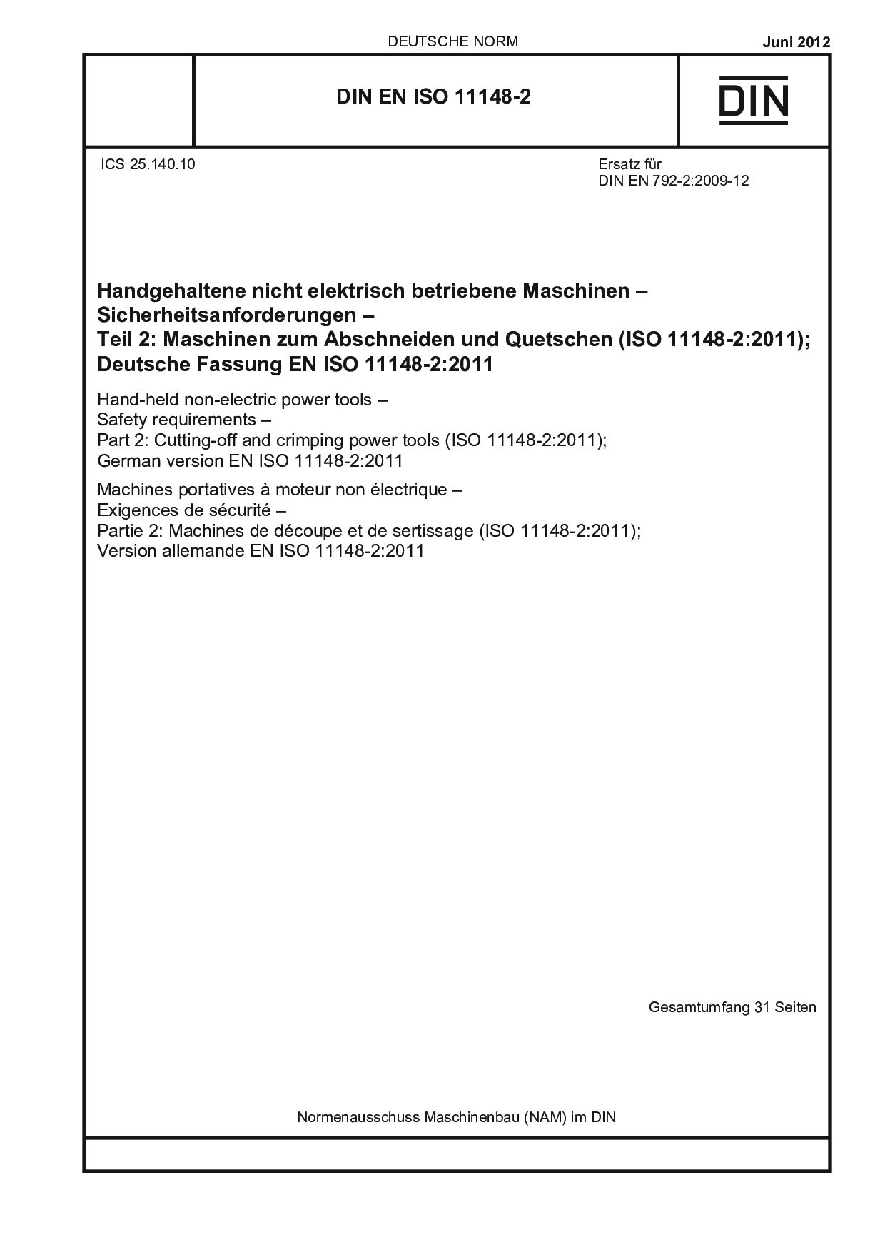 DIN EN ISO 11148-2:2012-06