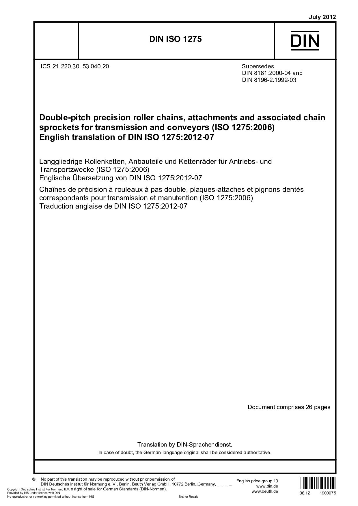 DIN ISO 1275:2012-07封面图