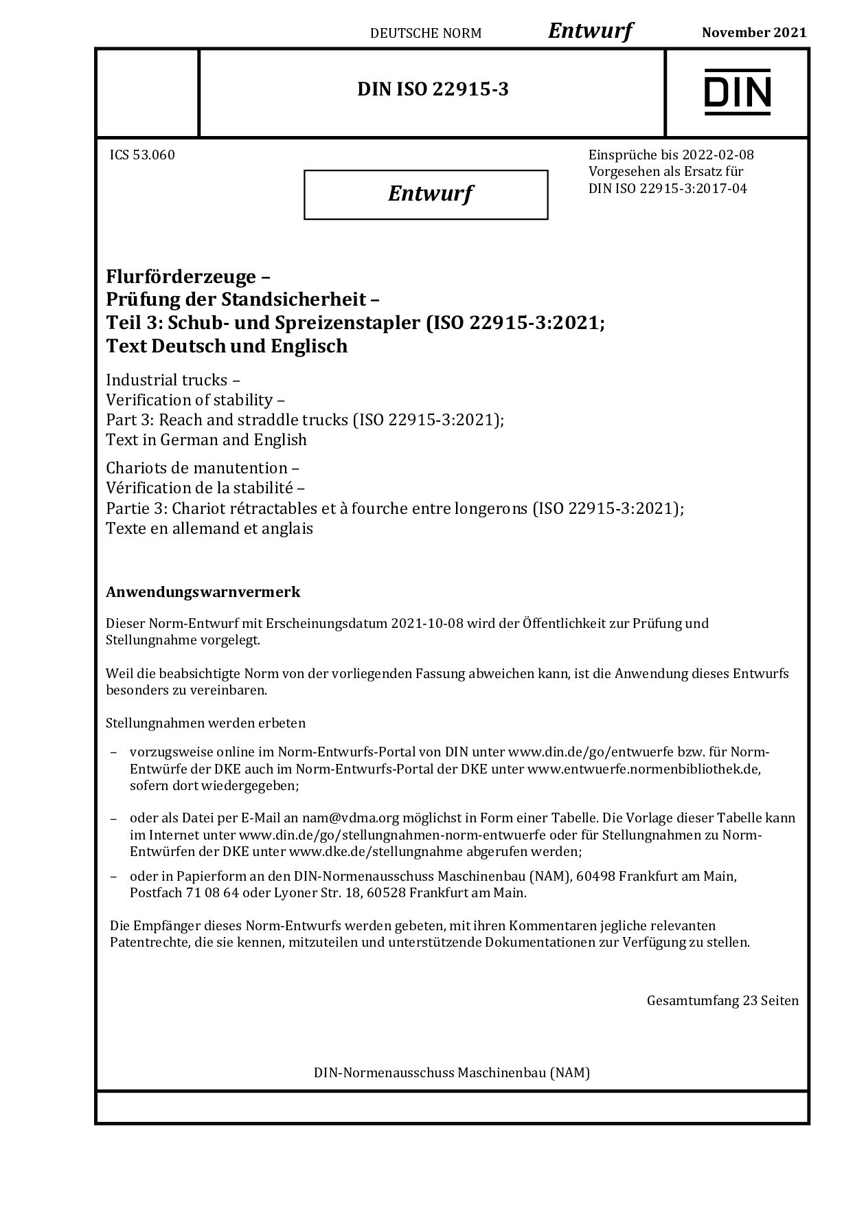 DIN ISO 22915-3 E:2021-11封面图