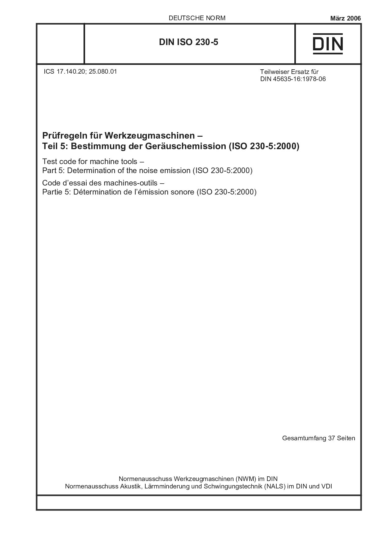 DIN ISO 230-5:2006封面图