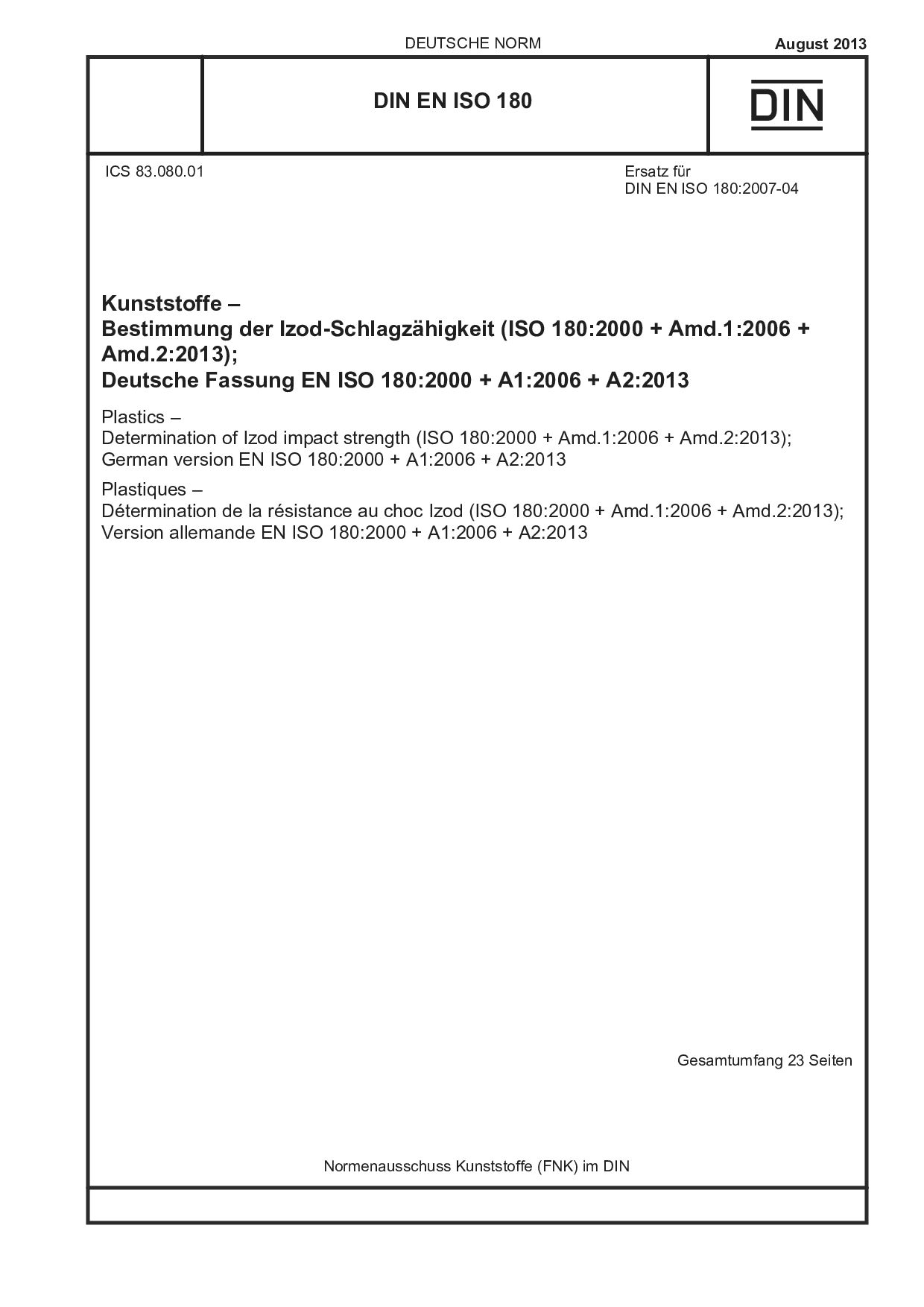 DIN EN ISO 180:2013封面图