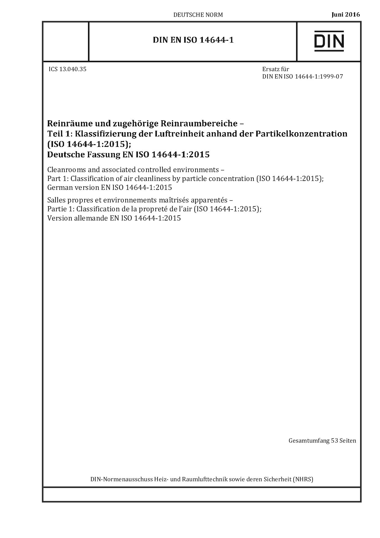 DIN EN ISO 14644-1:2016封面图