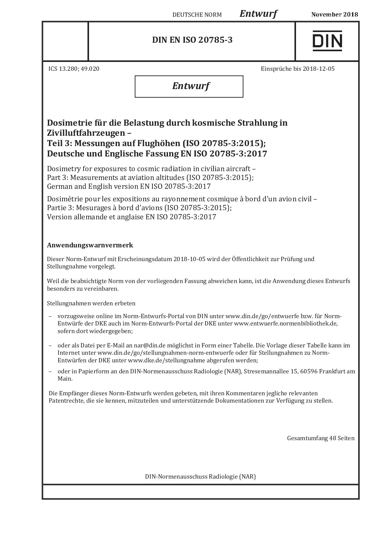 DIN EN ISO 20785-3 E:2018-11封面图