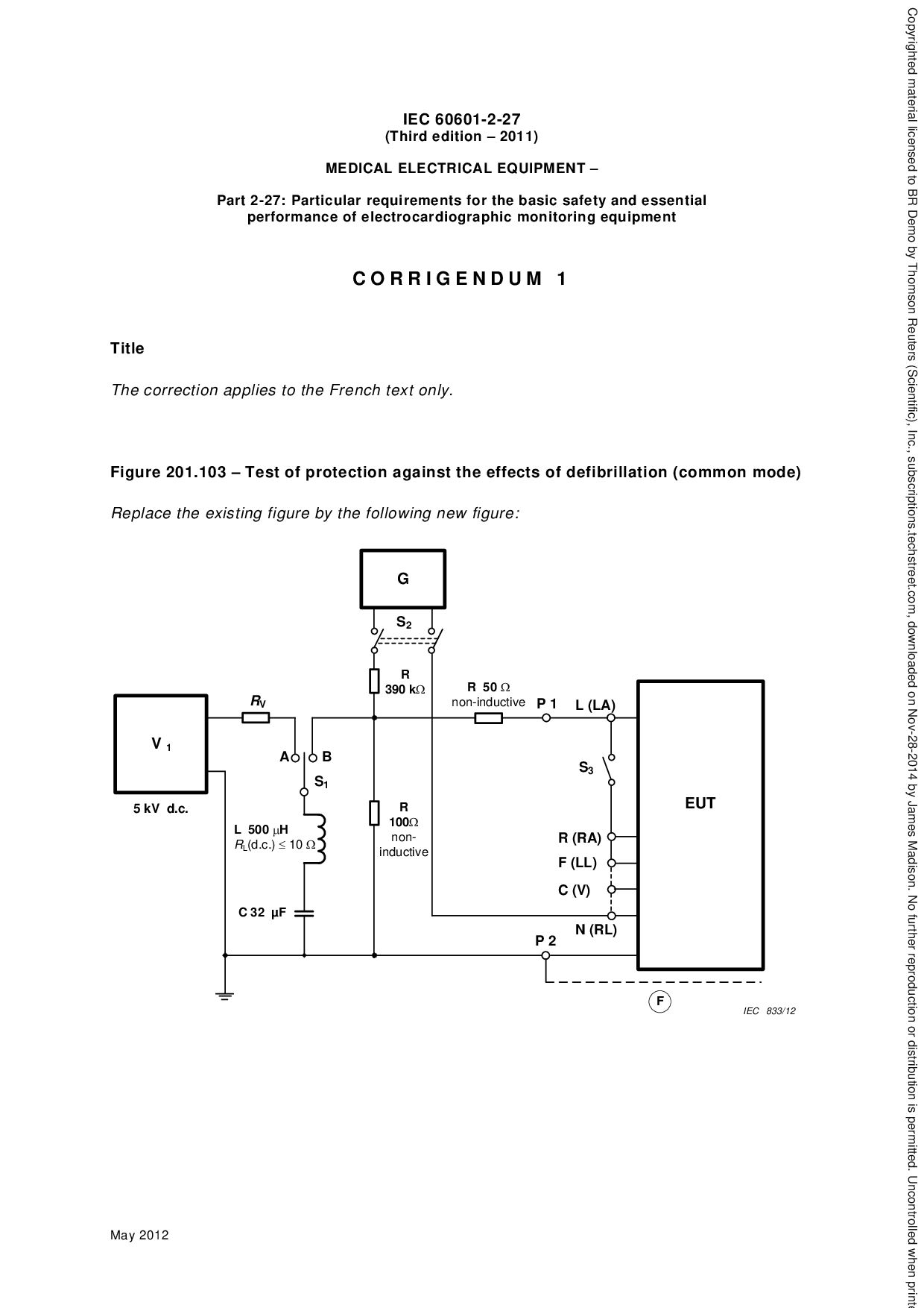 IEC 60601-2-27:2011/COR1:2012封面图