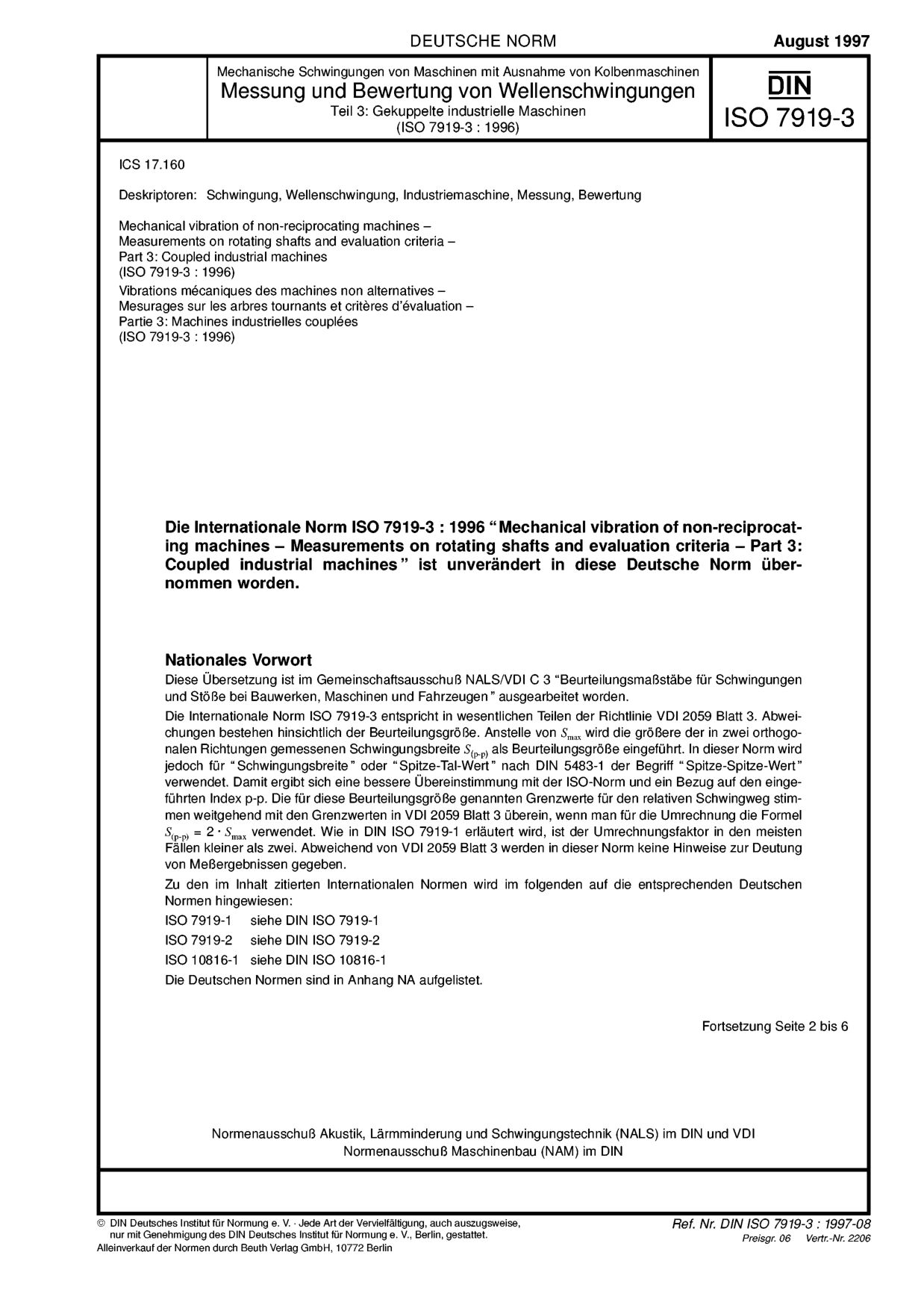 DIN ISO 7919-3:1997-08封面图