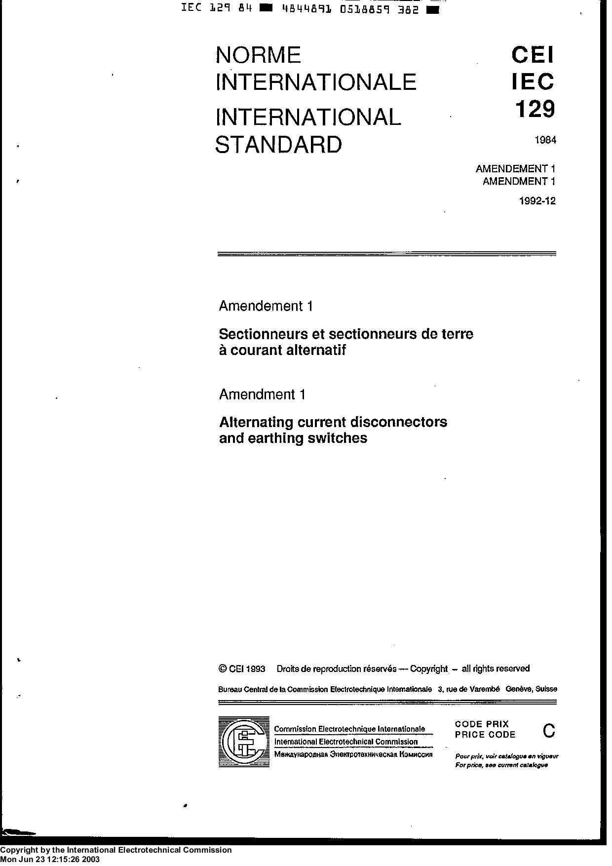 IEC 60129:1984/AMD1:1992封面图