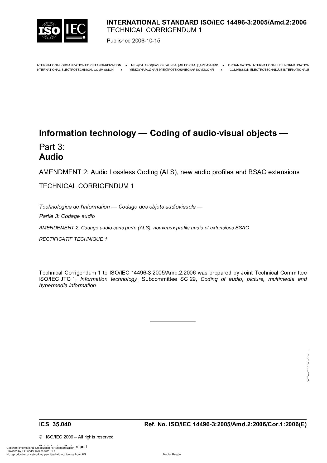 ISO/IEC 14496-3:2005/Amd 2:2006/Cor 1:2006