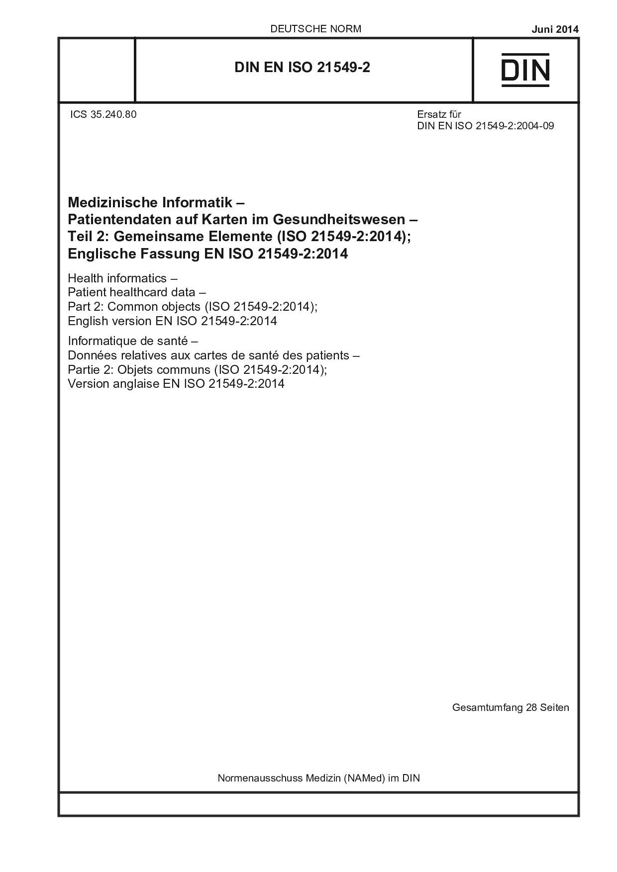 DIN EN ISO 21549-2:2014封面图