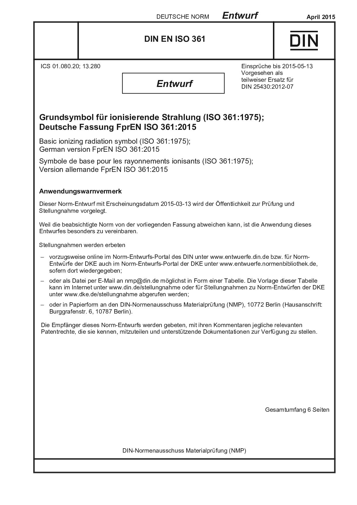 DIN EN ISO 361 E:2015-04封面图