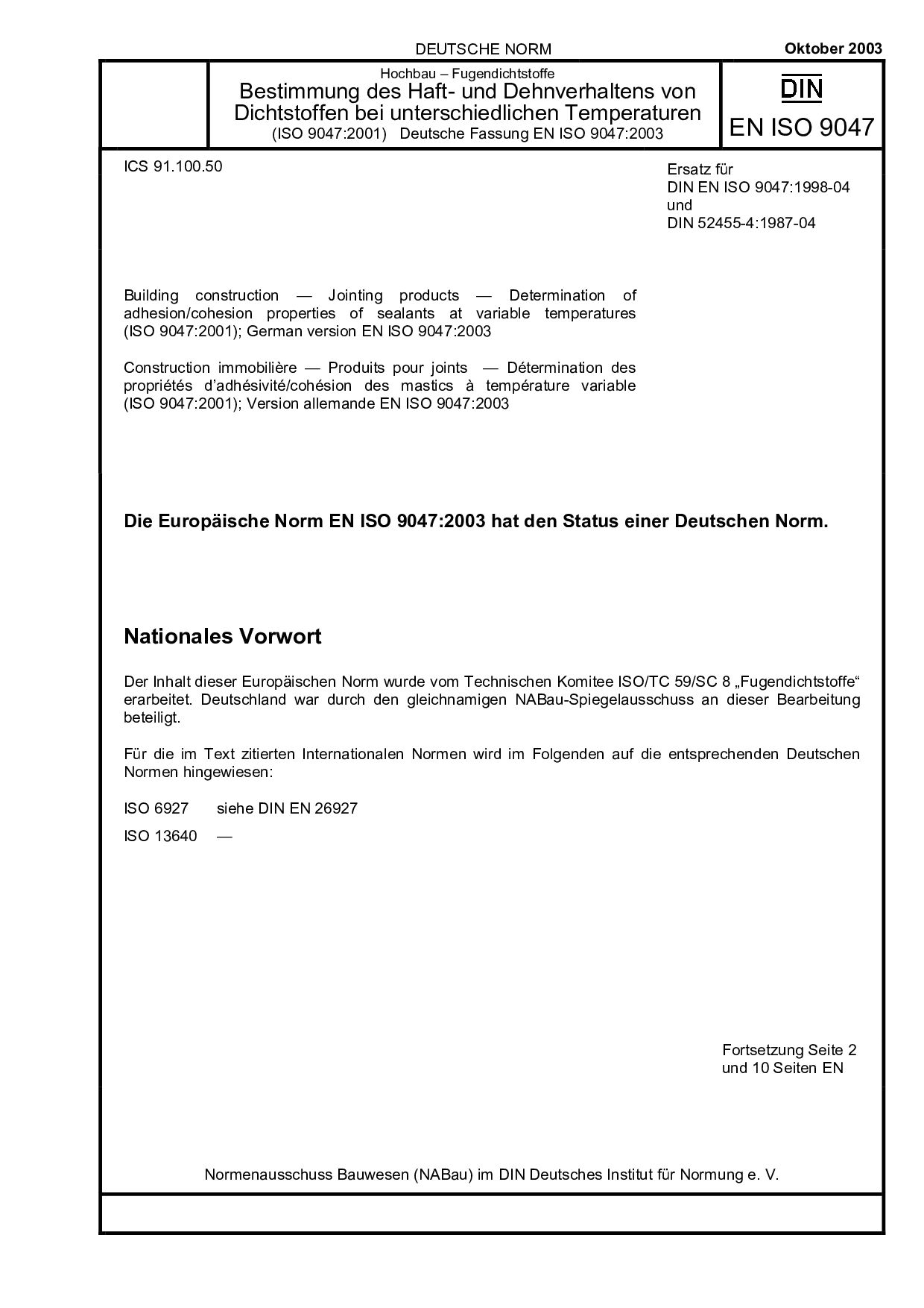 DIN EN ISO 9047:2003封面图
