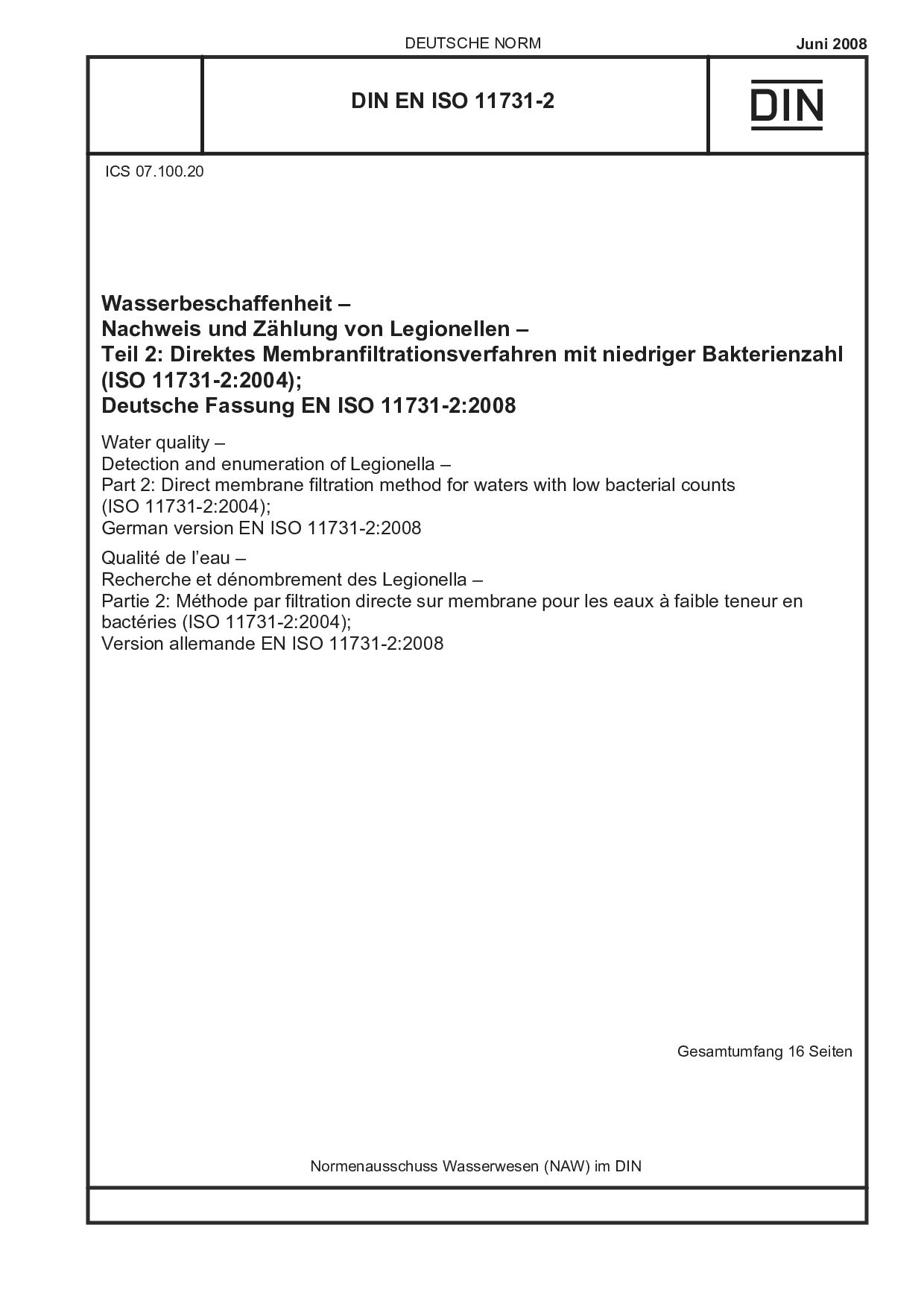 DIN EN ISO 11731-2:2008封面图