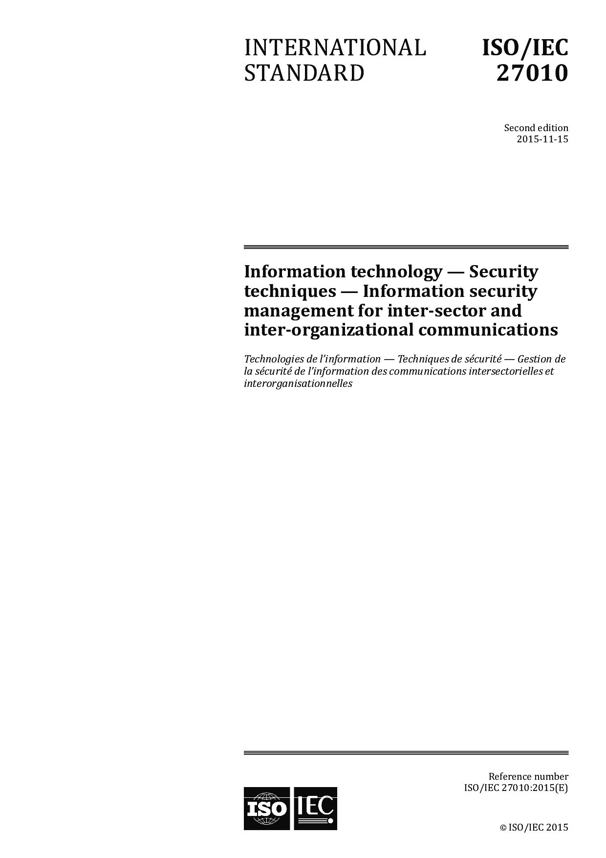 ISO/IEC 27010:2015封面图