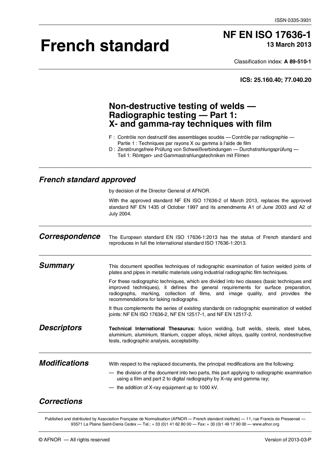 NF A89-510-1*NF EN ISO 17636-1:2013封面图