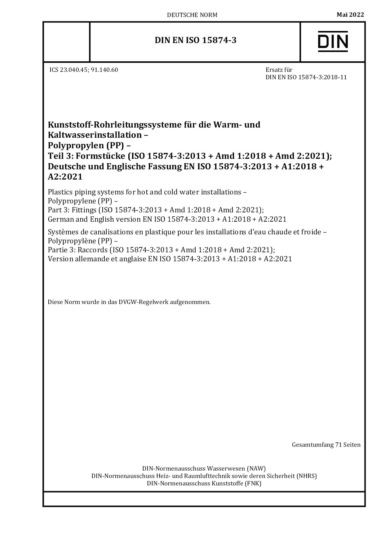 DIN EN ISO 15874-3:2022-05封面图