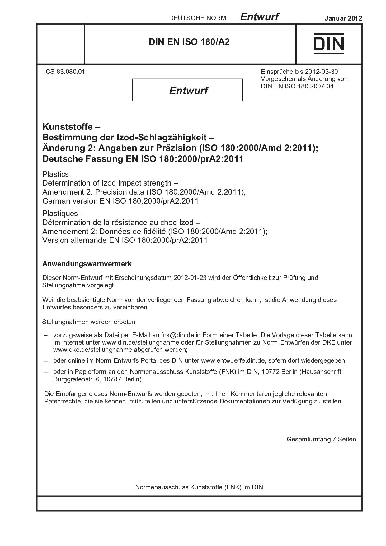 DIN EN ISO 180 A2 E:2012-01封面图