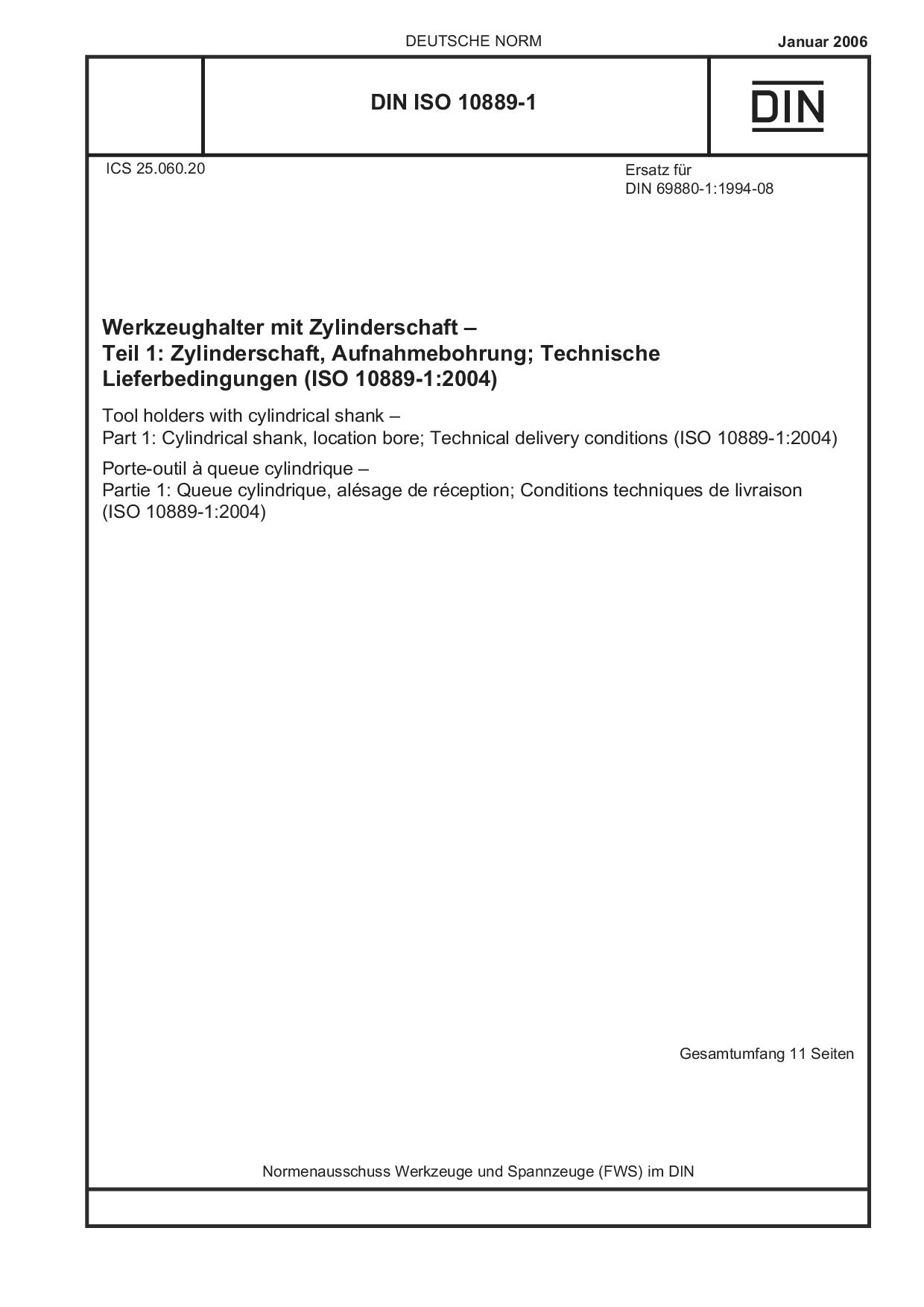 DIN ISO 10889-1:2006封面图