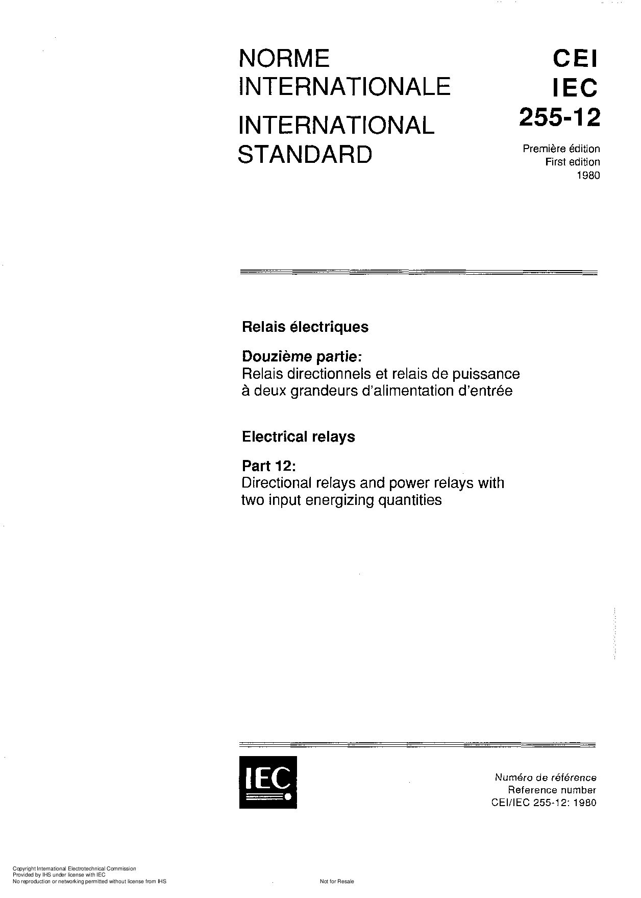 IEC 60255-12:1980封面图