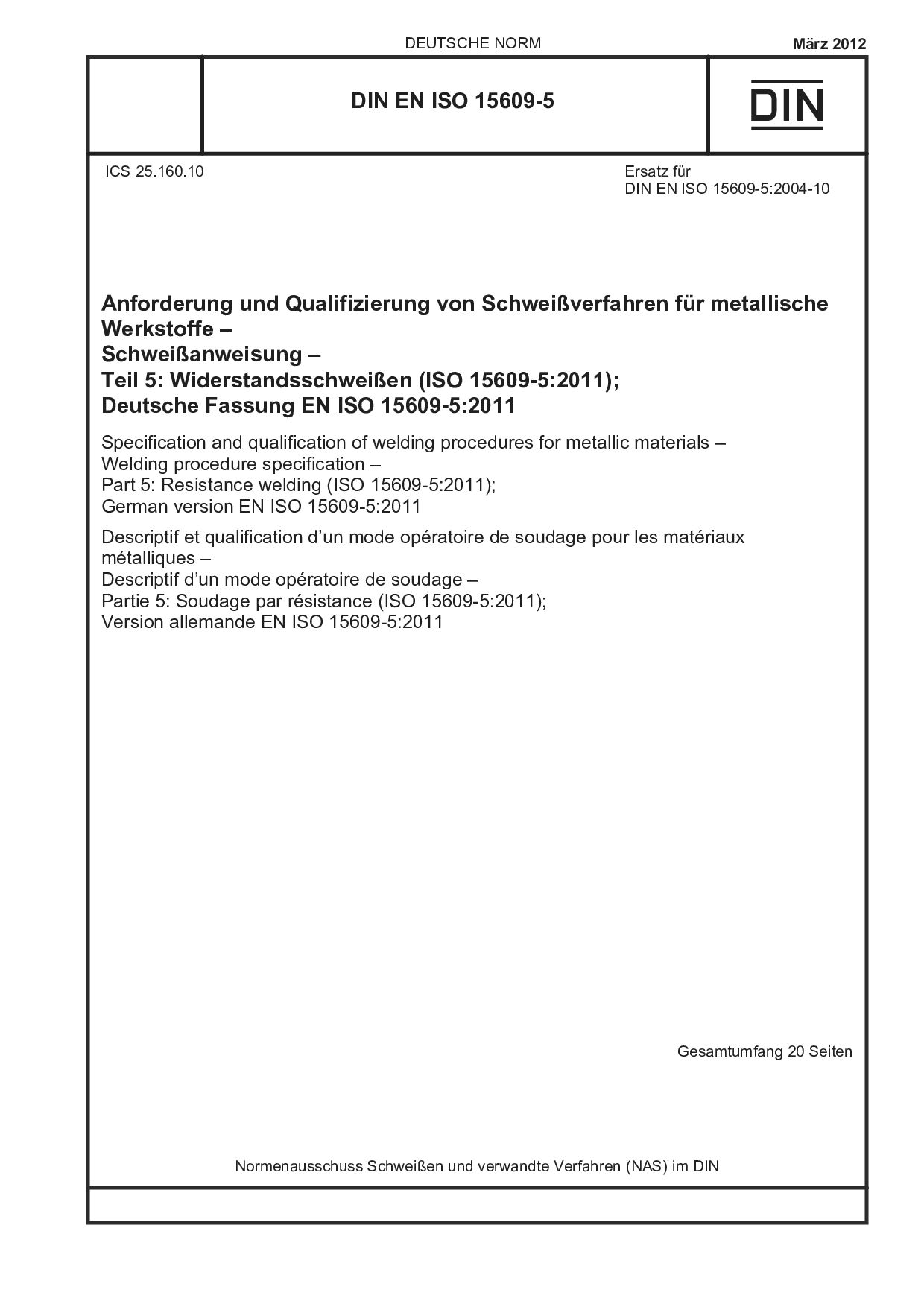 DIN EN ISO 15609-5:2012-03封面图