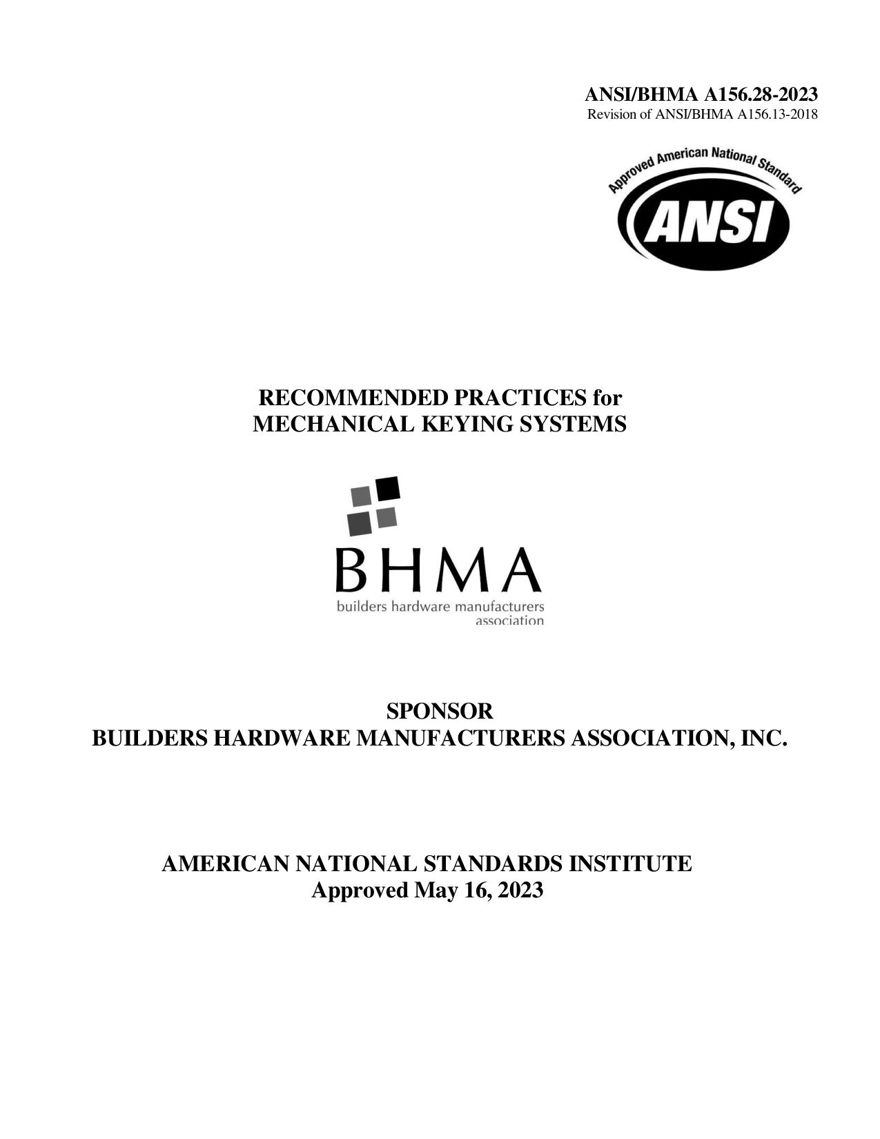 ANSI/BHMA A156.28-2023