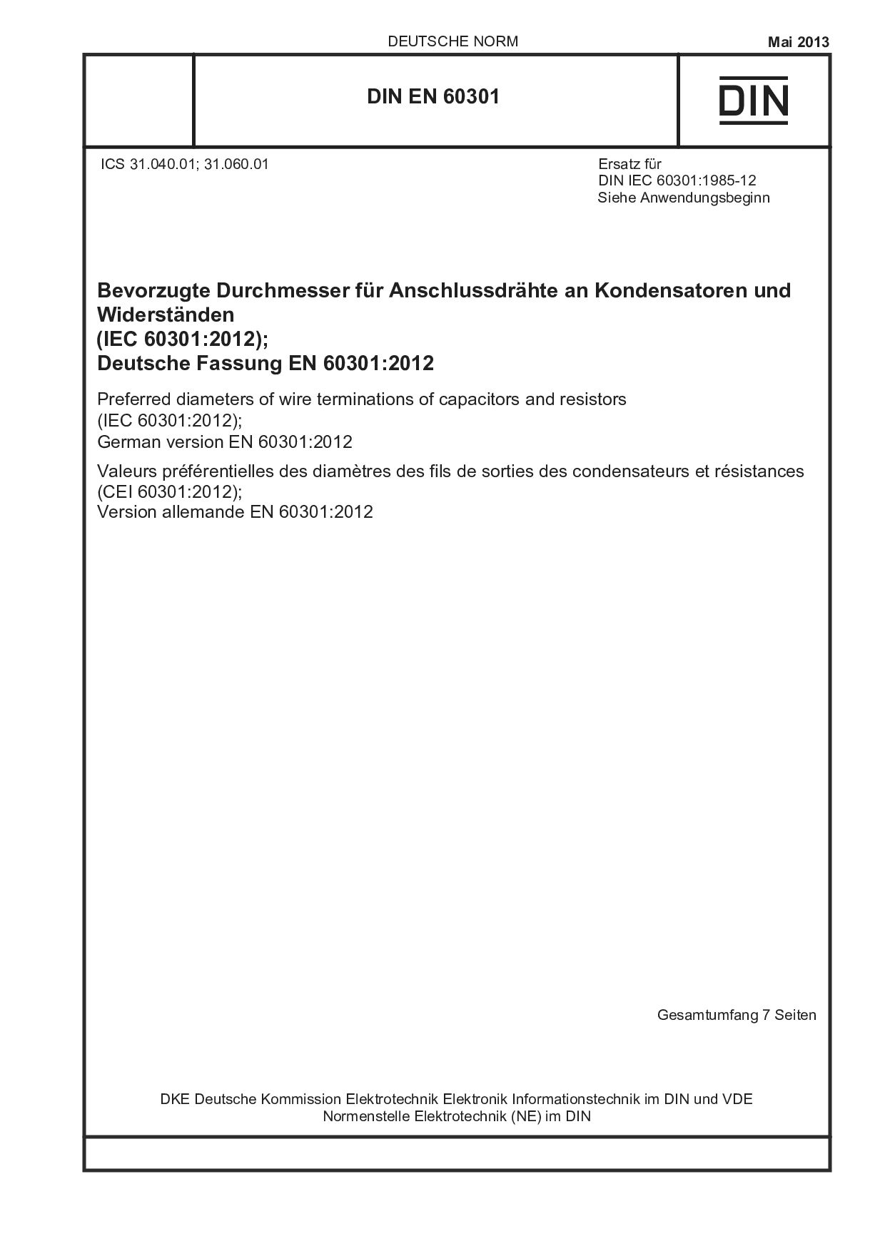 DIN EN 60301:2013-05封面图