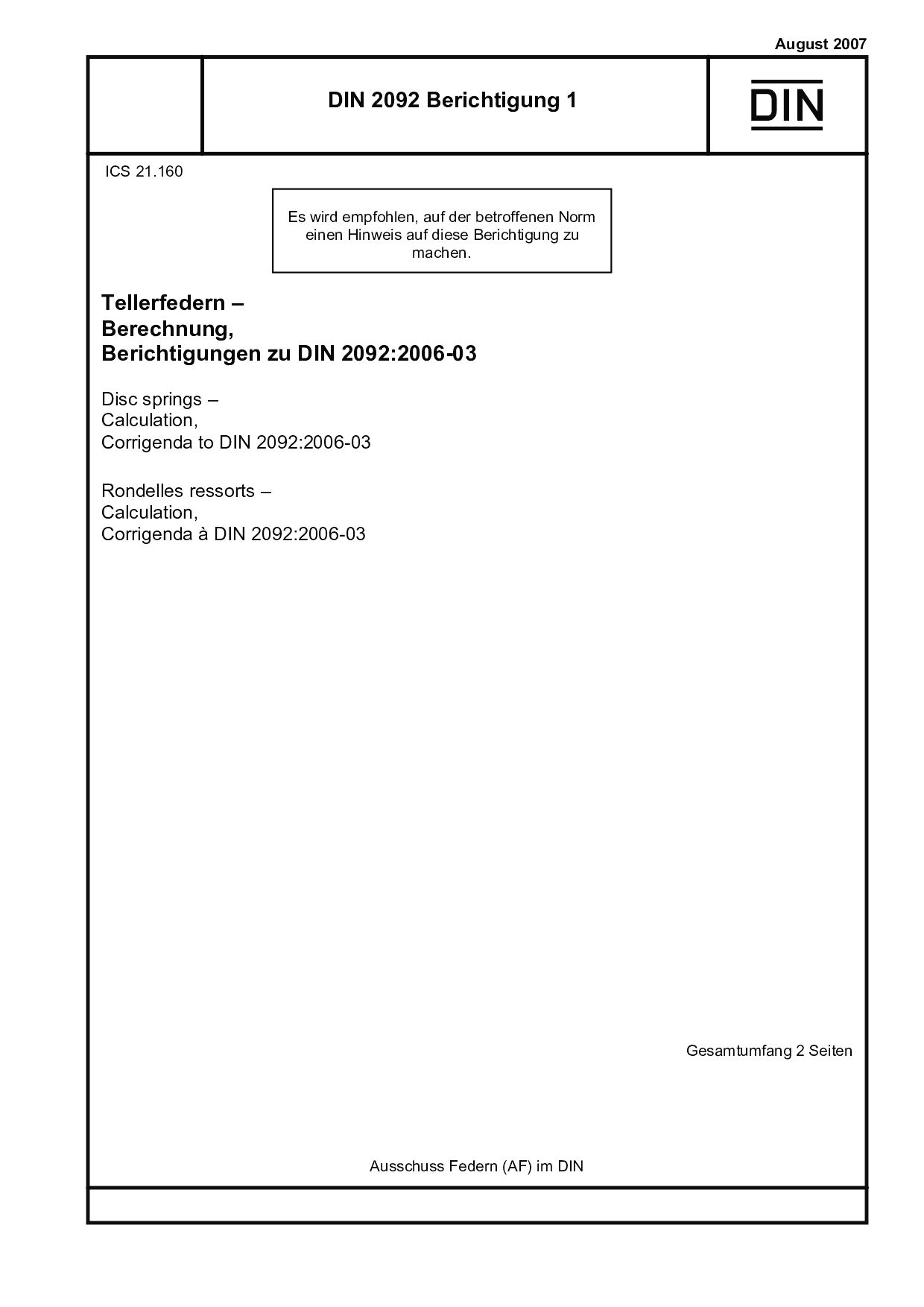 DIN 2092 Berichtigung 1:2007封面图