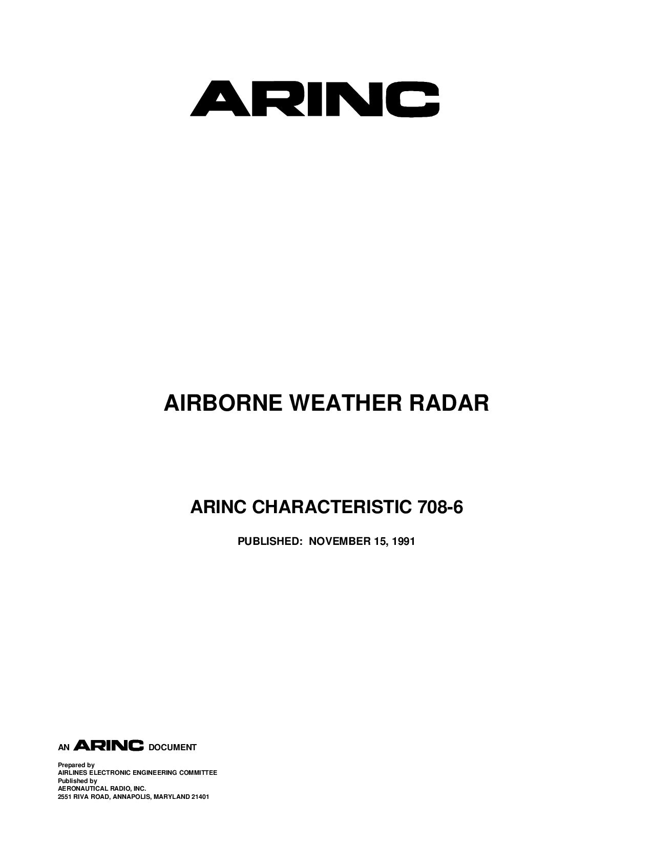 ARINC 708-6-1991封面图