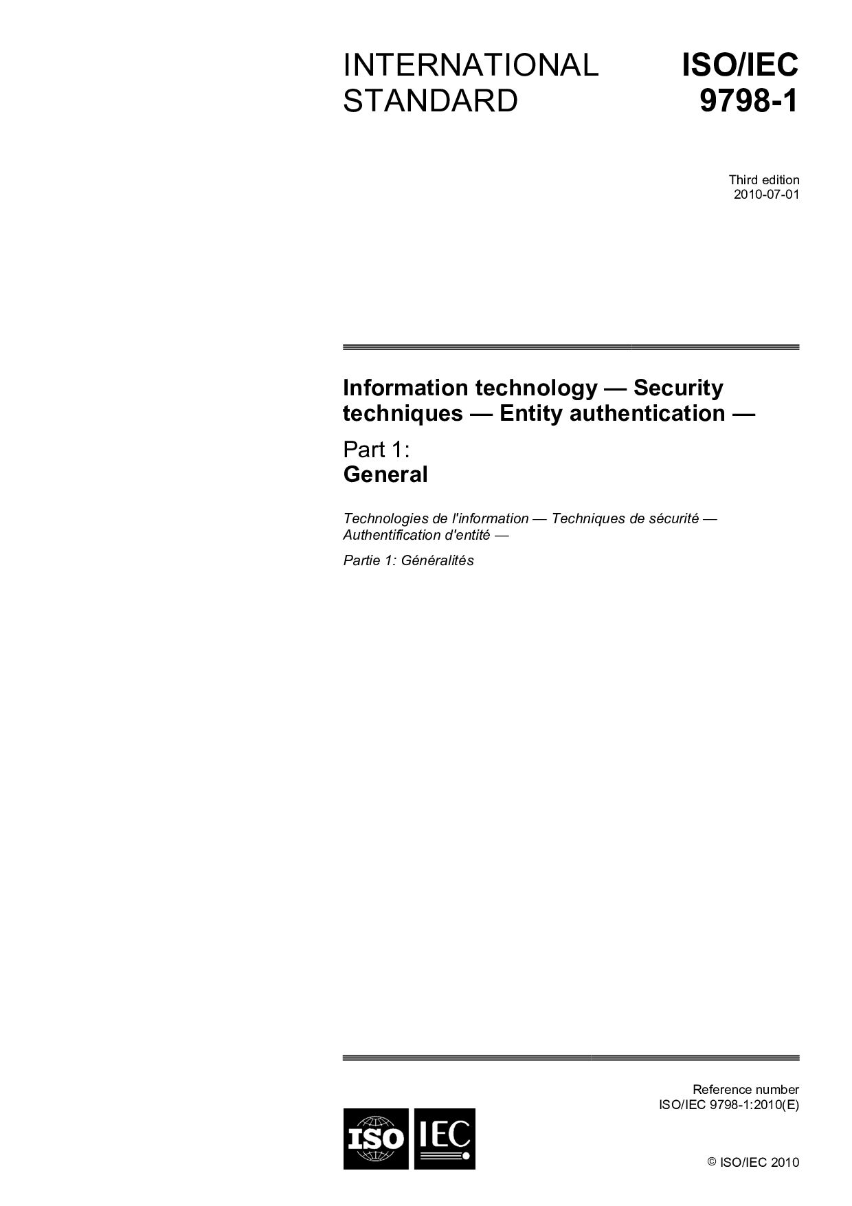 ISO/IEC 9798-1:2010封面图
