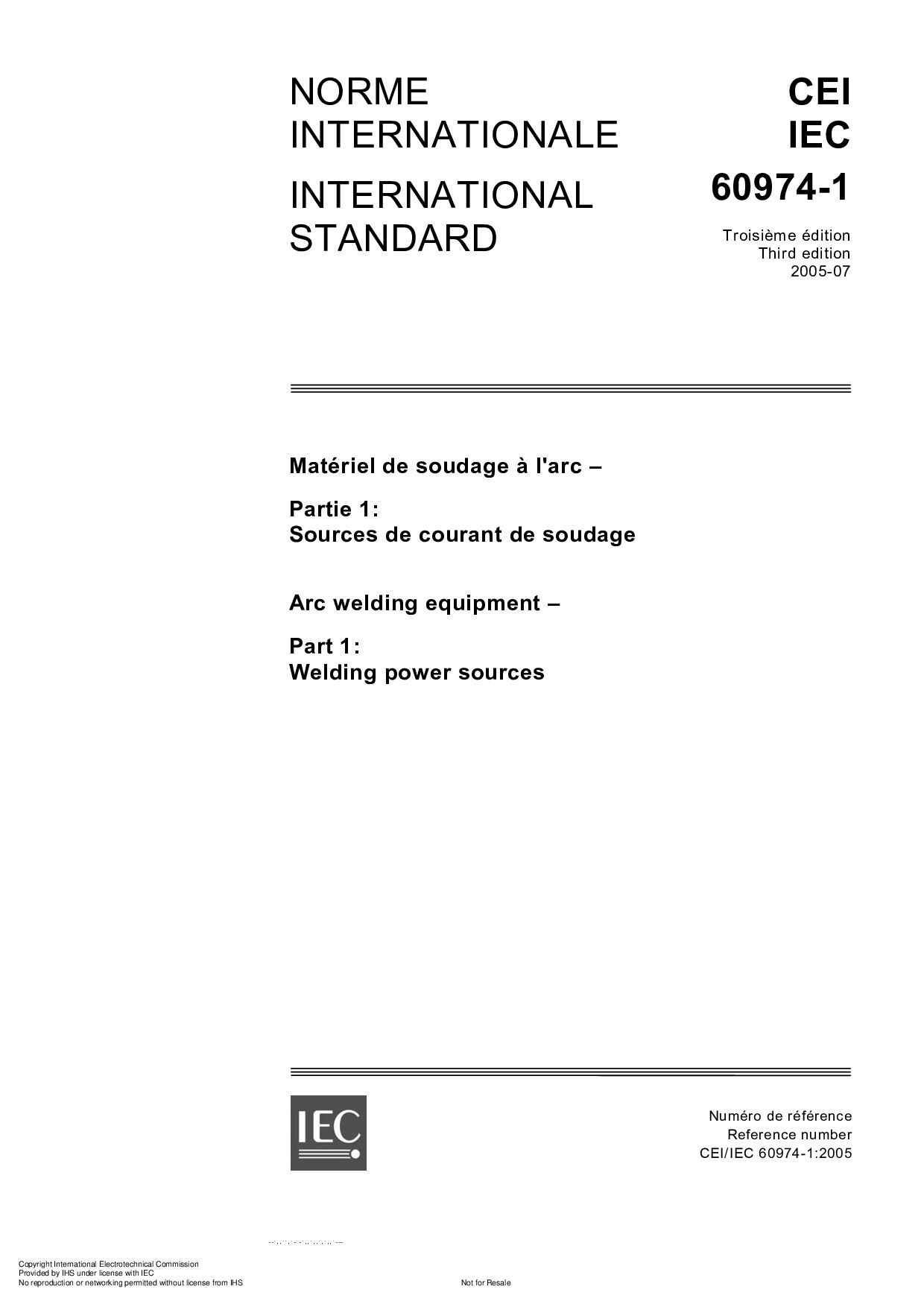 IEC 60974-1:2005封面图