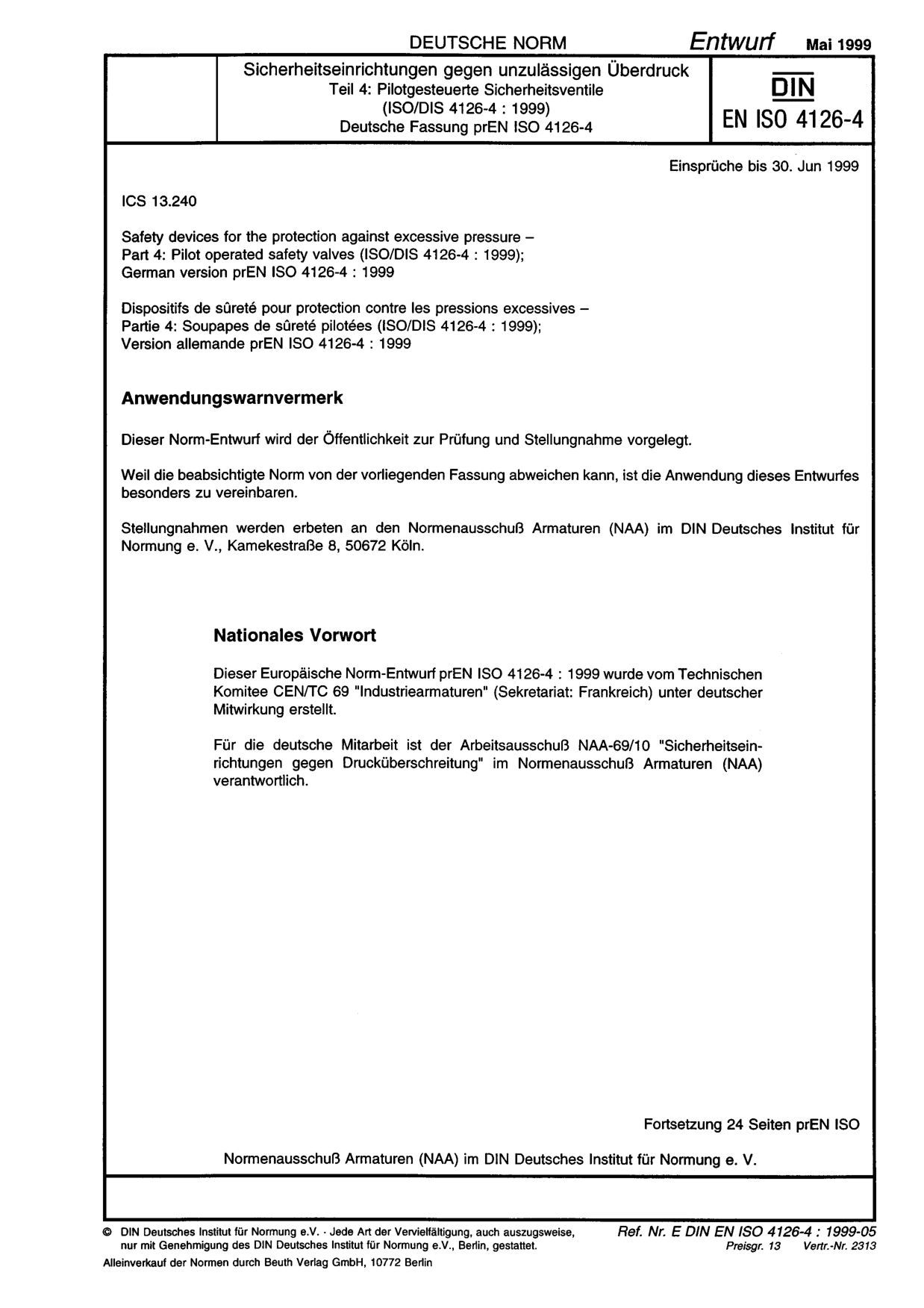 DIN EN ISO 4126-4 E:1999-05封面图