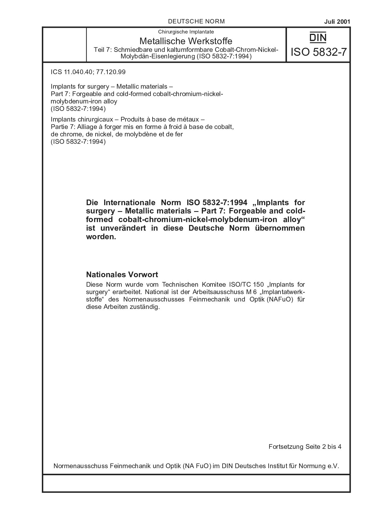 DIN ISO 5832-7:2001