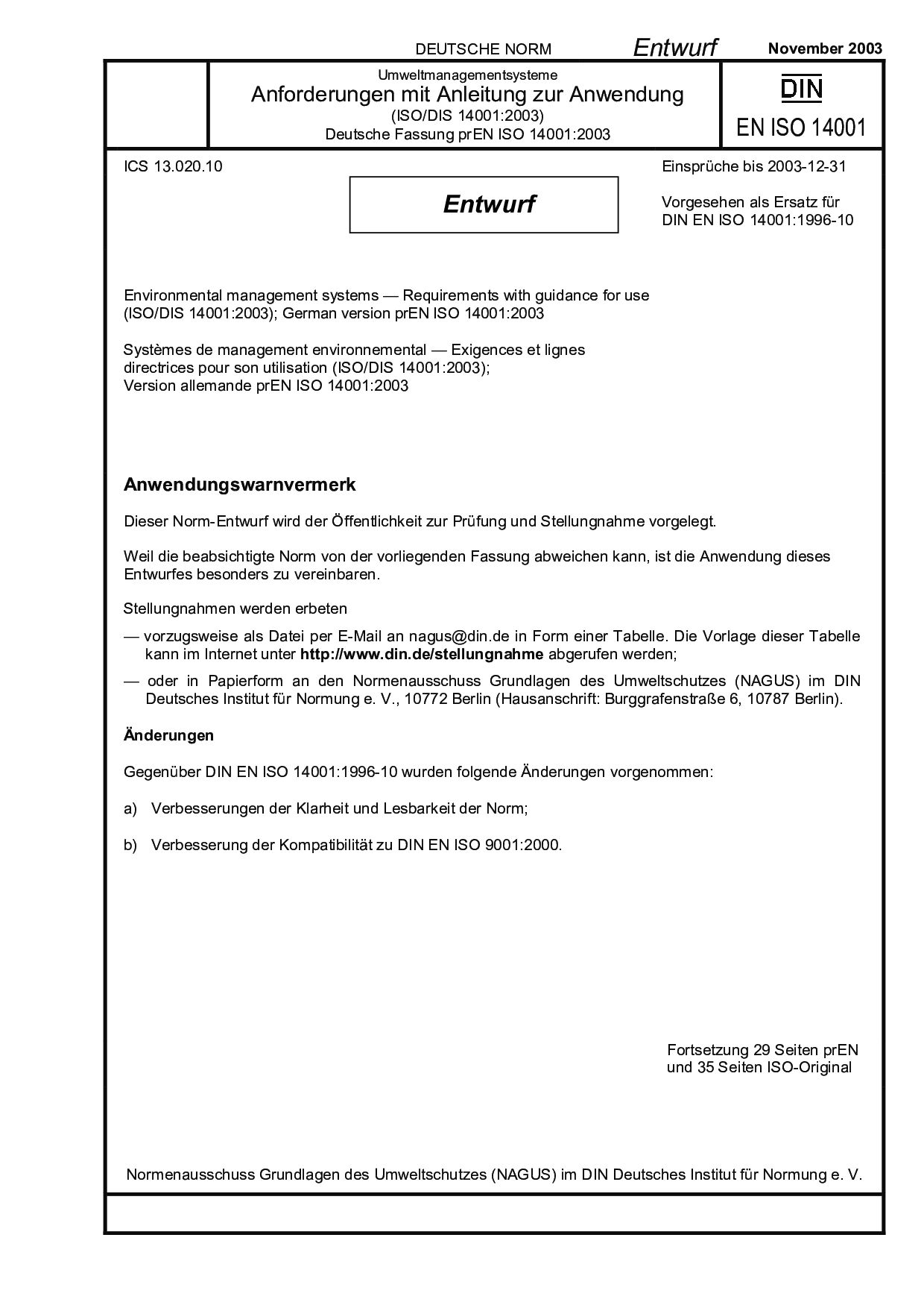 DIN EN ISO 14001 E:2003-11封面图