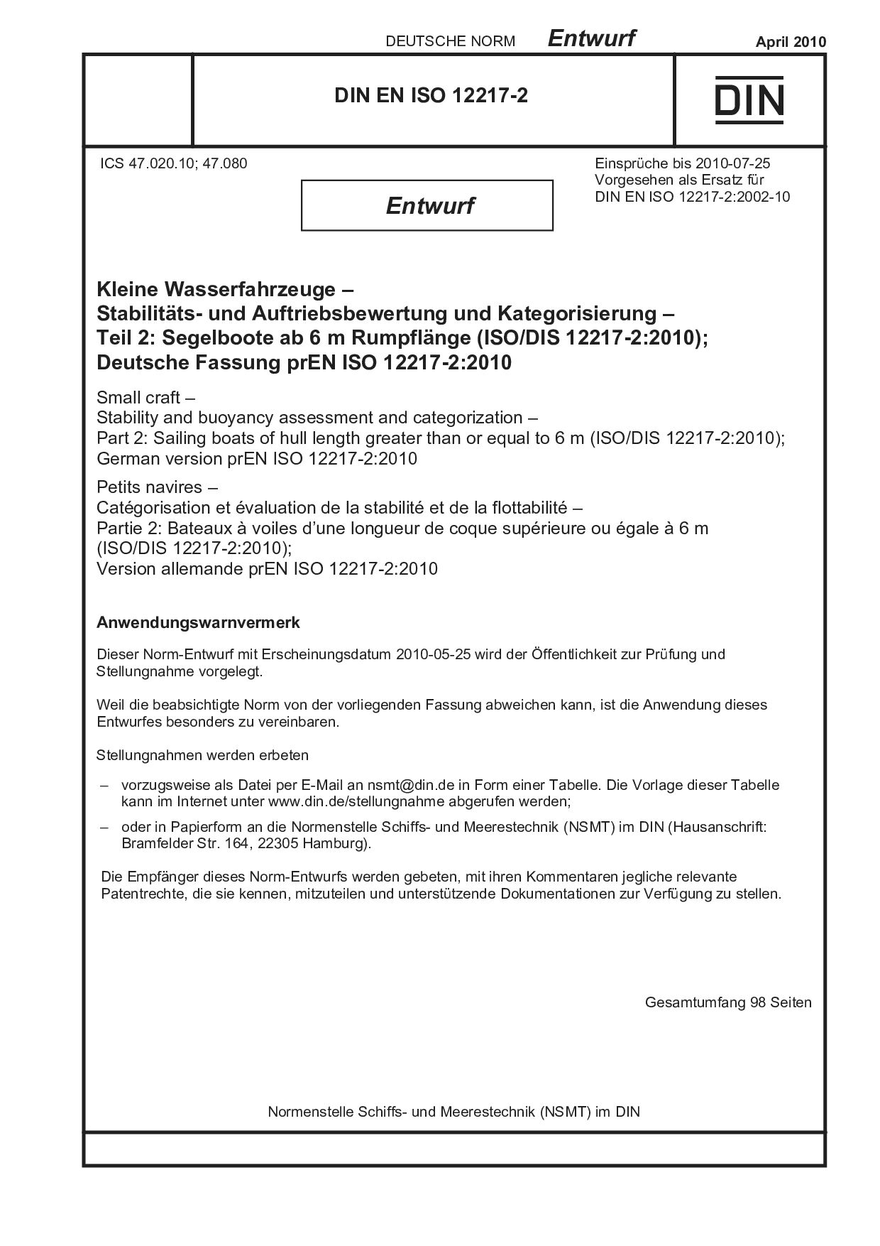 DIN EN ISO 12217-2 E:2010-04封面图