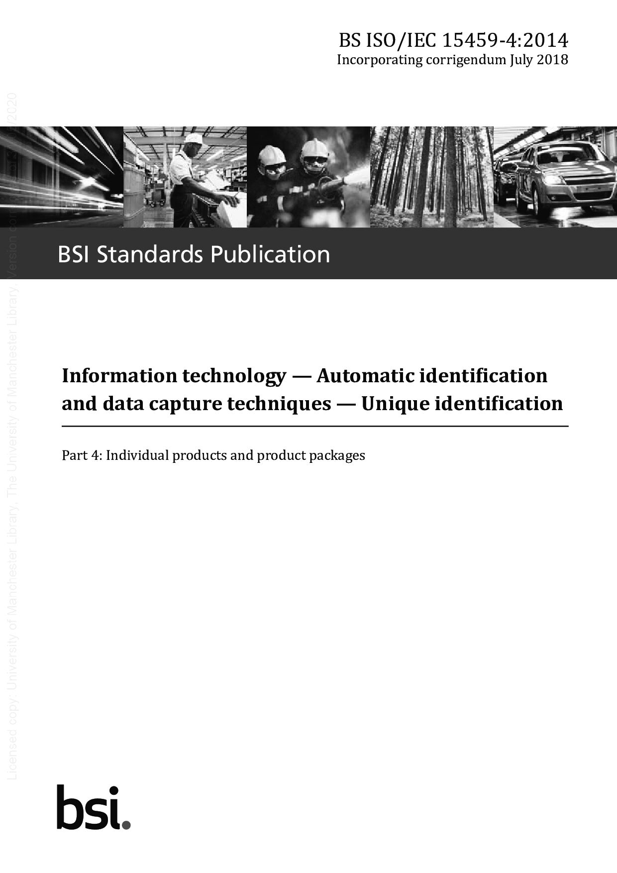 BS ISO/IEC 15459-4:2014(2018)